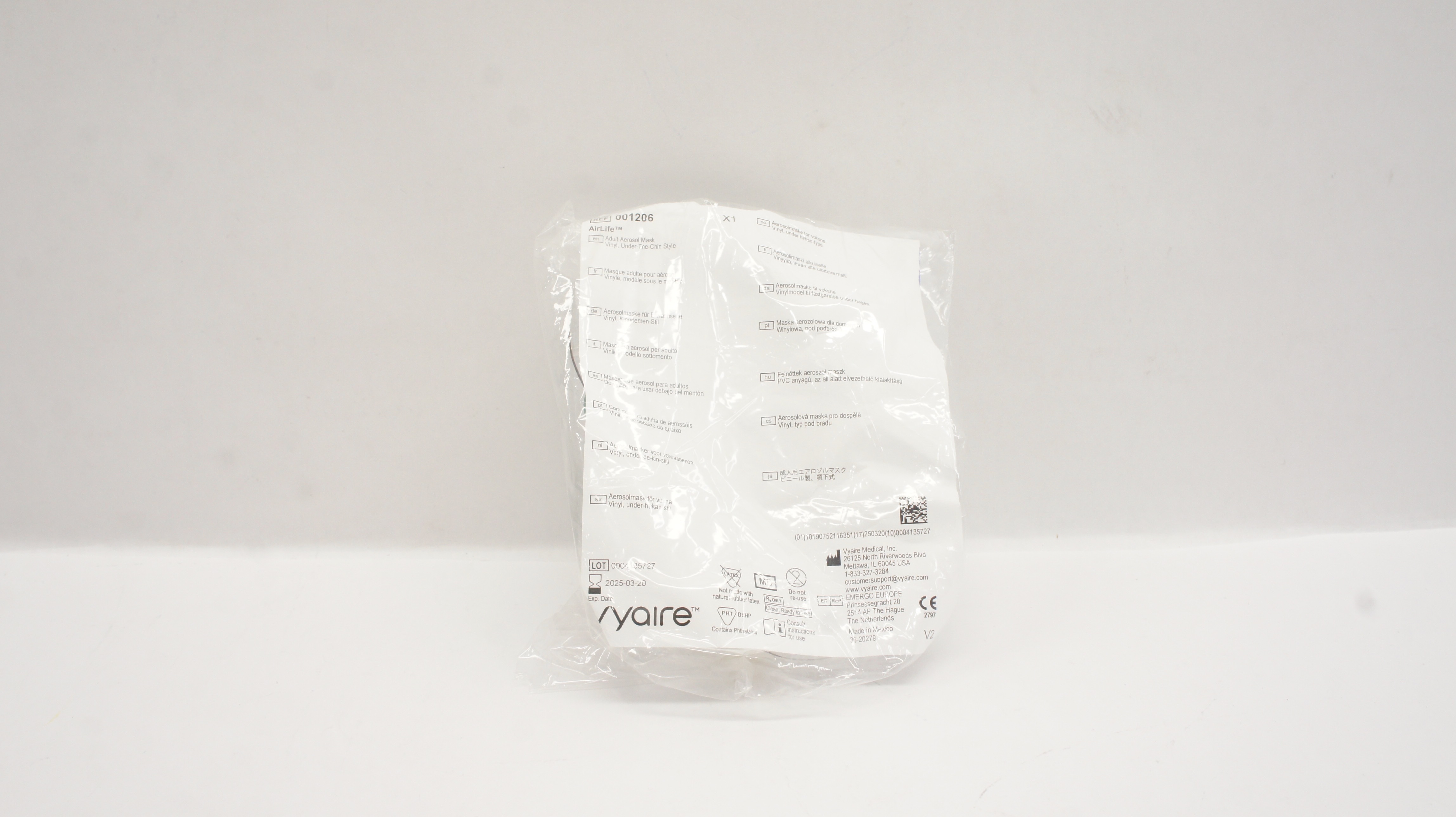 Vyaire 001206 AirLife Adult Aerosol Mask Vinyl, Under-The-Chin Style