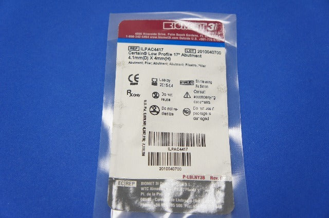 Biomet ILPAC4417 Certain Low Profile 17deg Abutment 4.1mm x 4mm (x)