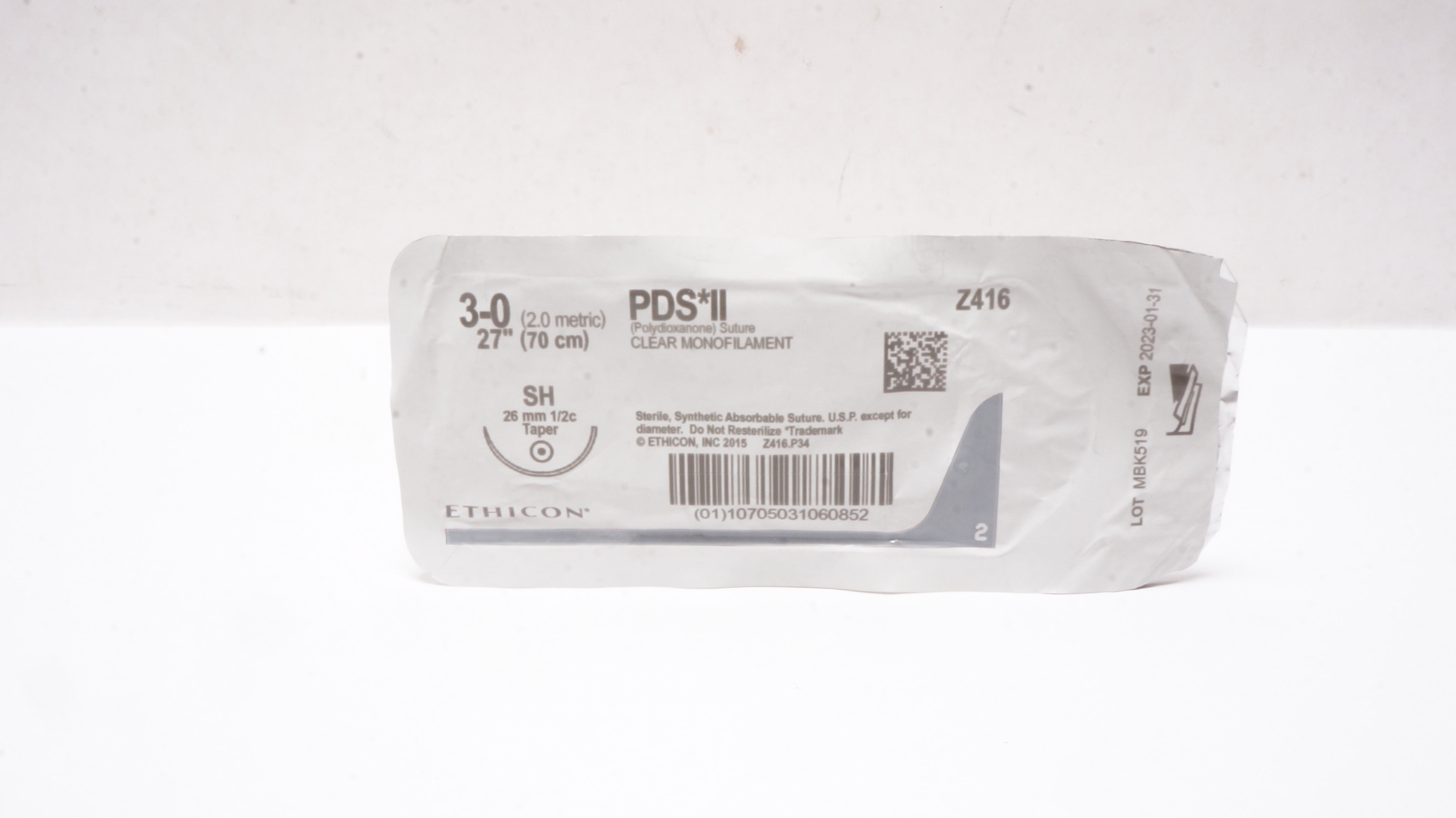 Ethicon Z416 3-0 PDS II Polydioxanone Stre SH 26mm 1/2c Taper 27inch (x)