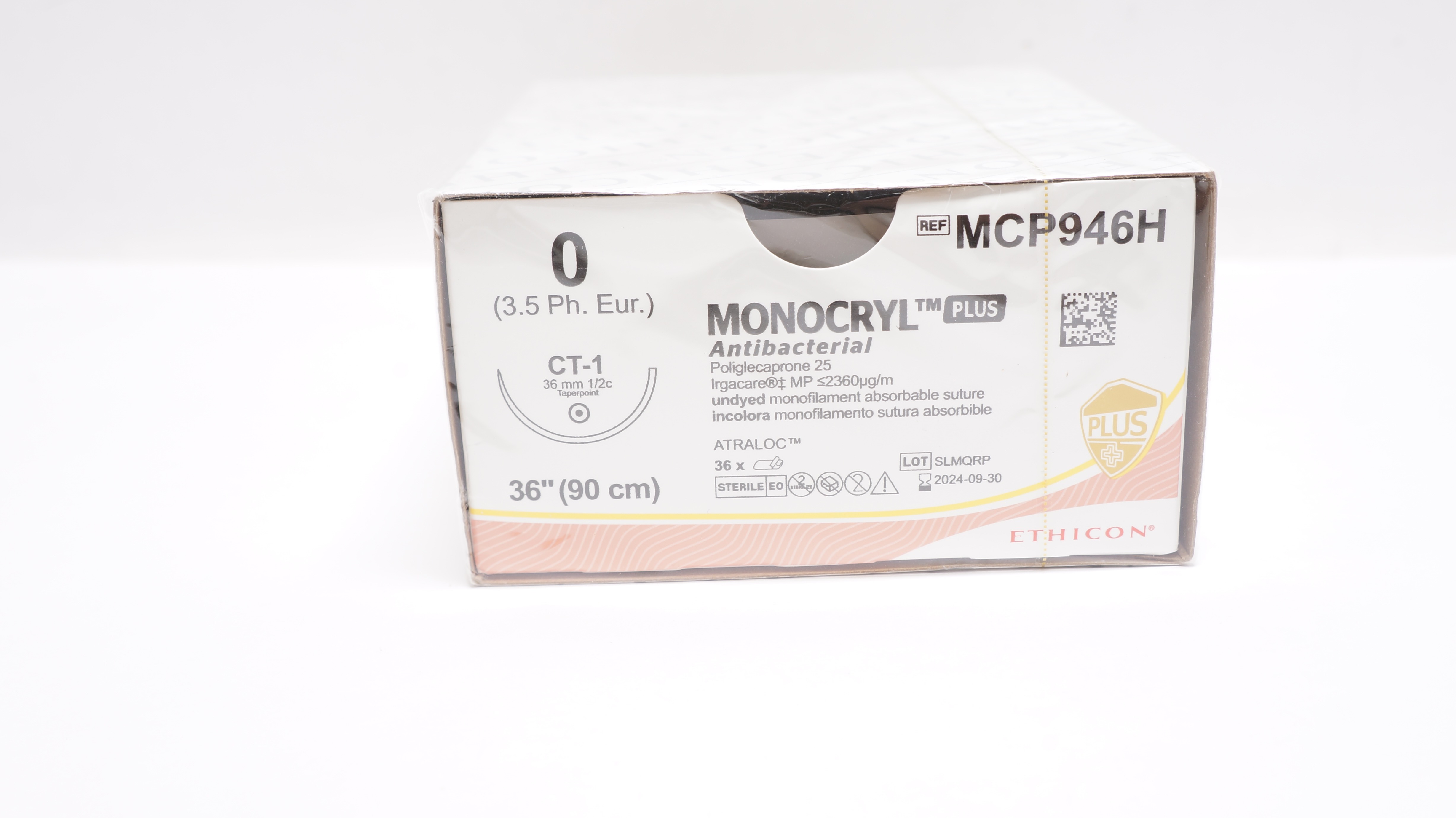 Ethicon MCP946H 0 MONOCRYL Plus, CT-1, 36mm 1/2c Taper, 36inch - Box of 36