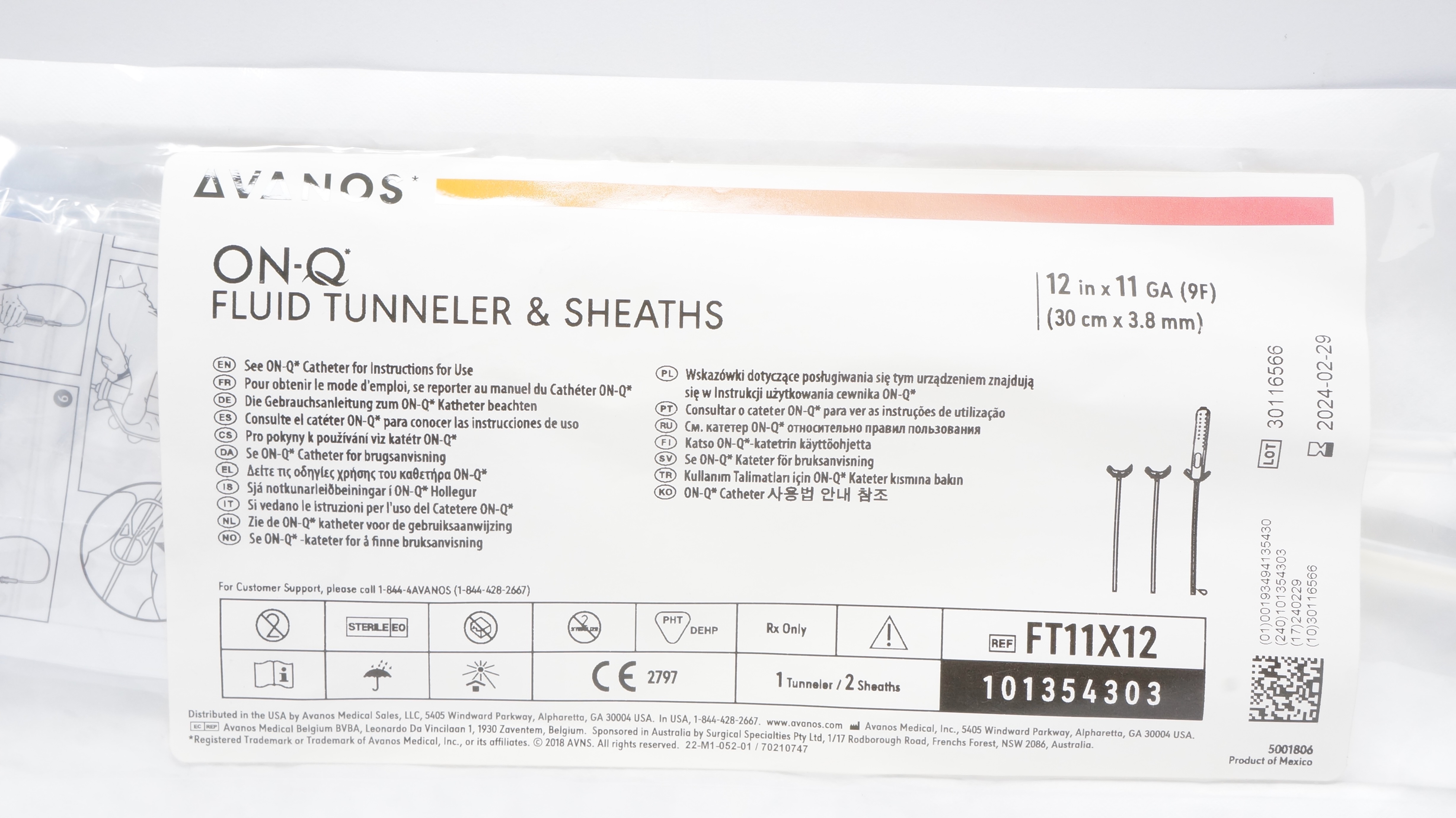 Avanos FT11X12 On-Q Fluid Tunneler and Sheaths 12inch x 11Ga (x)