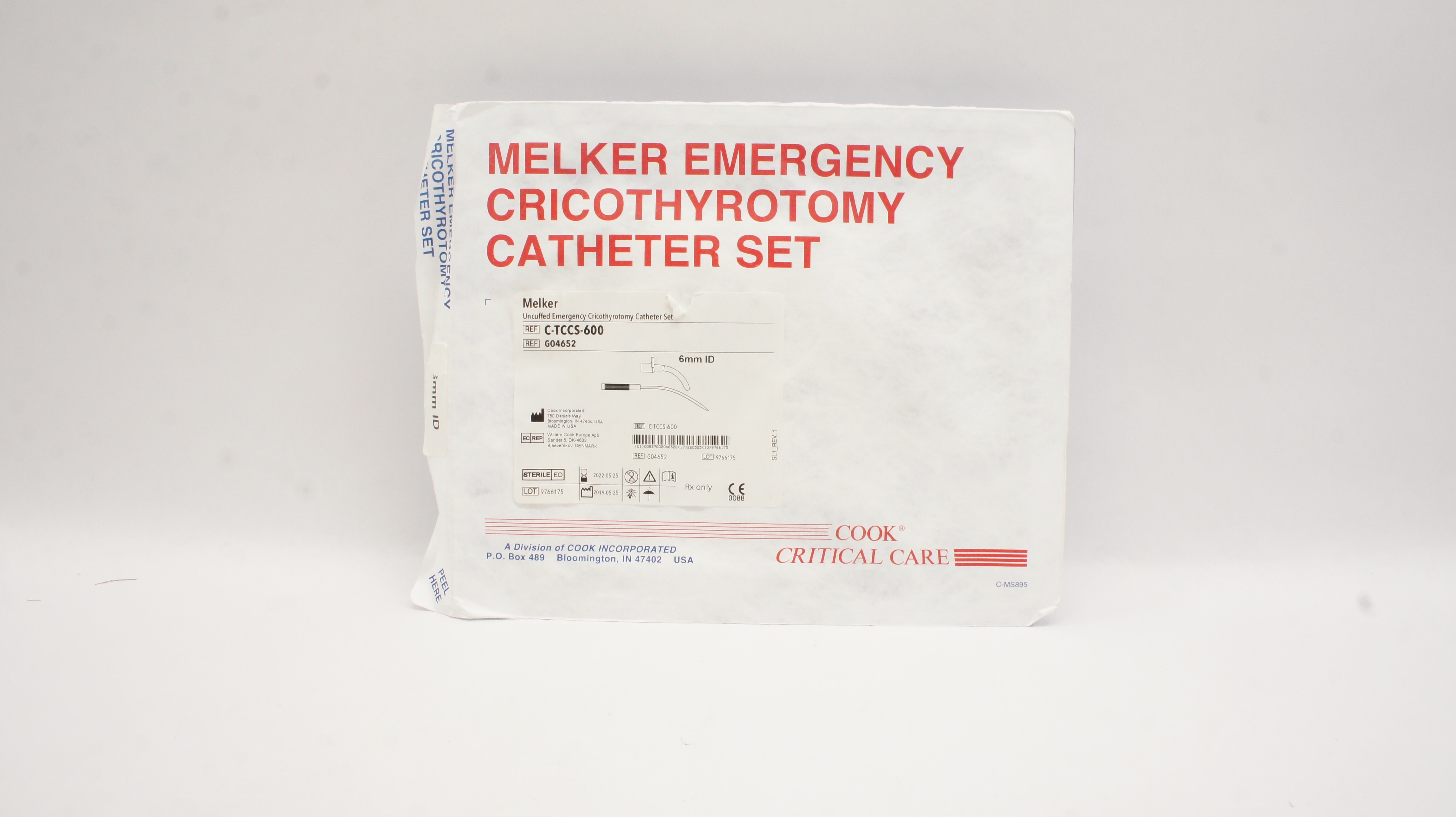 Cook Medical G04652 Melker Uncuffed Emergency Cricothyrotomy Cath. Set 6mm (x)