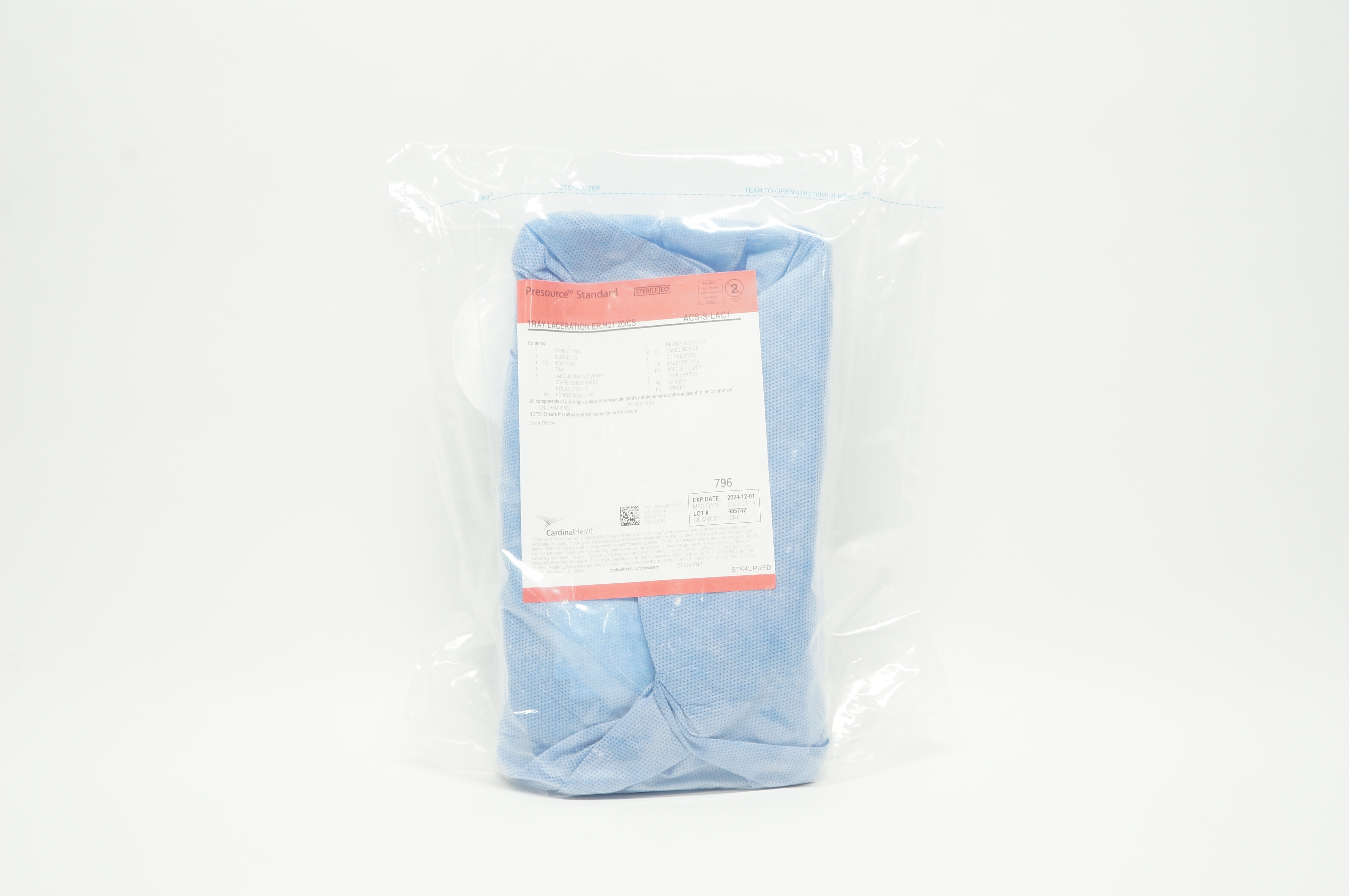 Cardinal Health ACS-S-LAC1 Presource Standard Tray Laceration ER H21 20/CS