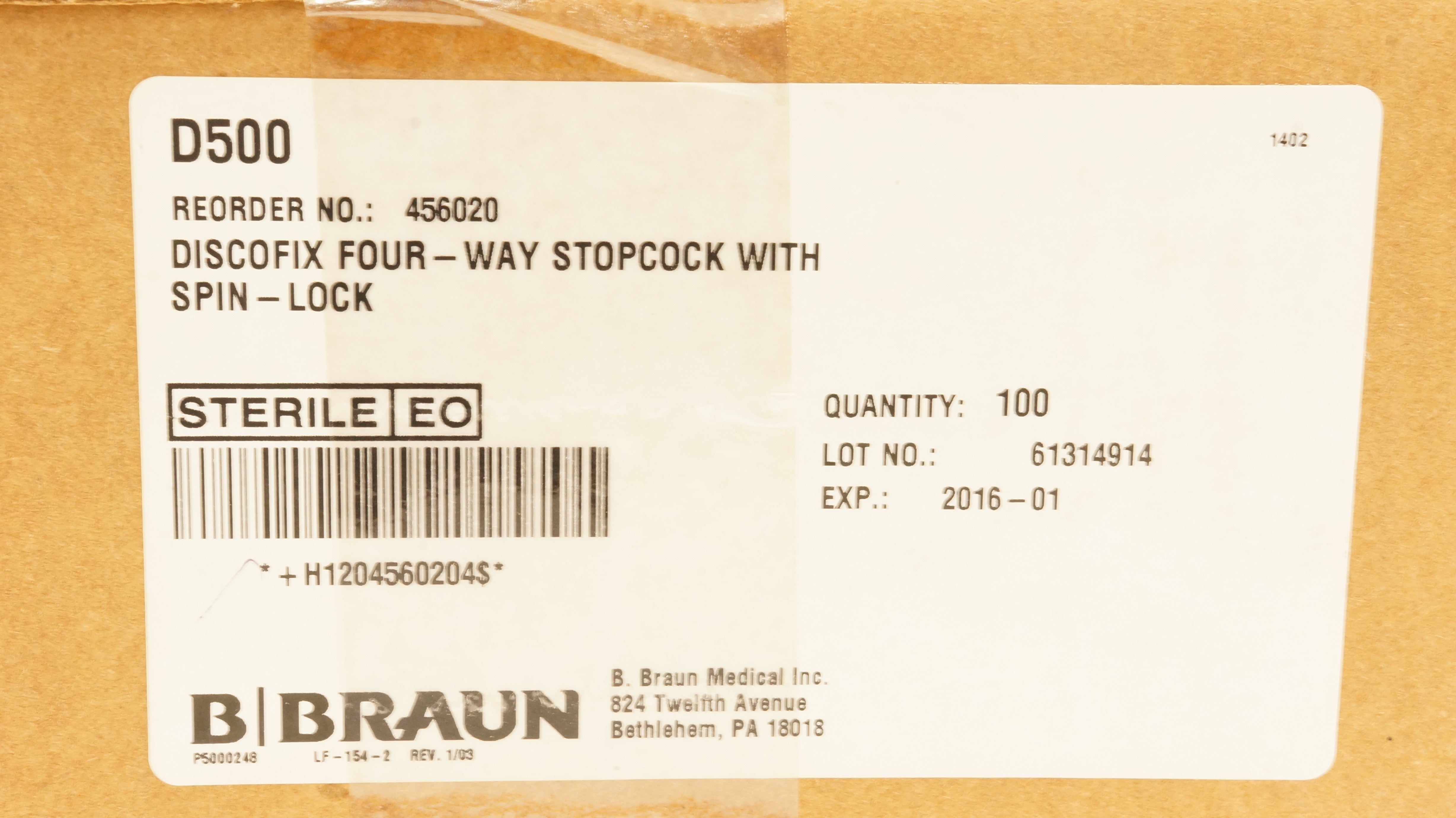 Braun 456020 Discofix Four-Way Stopcock (x) - Box of 100