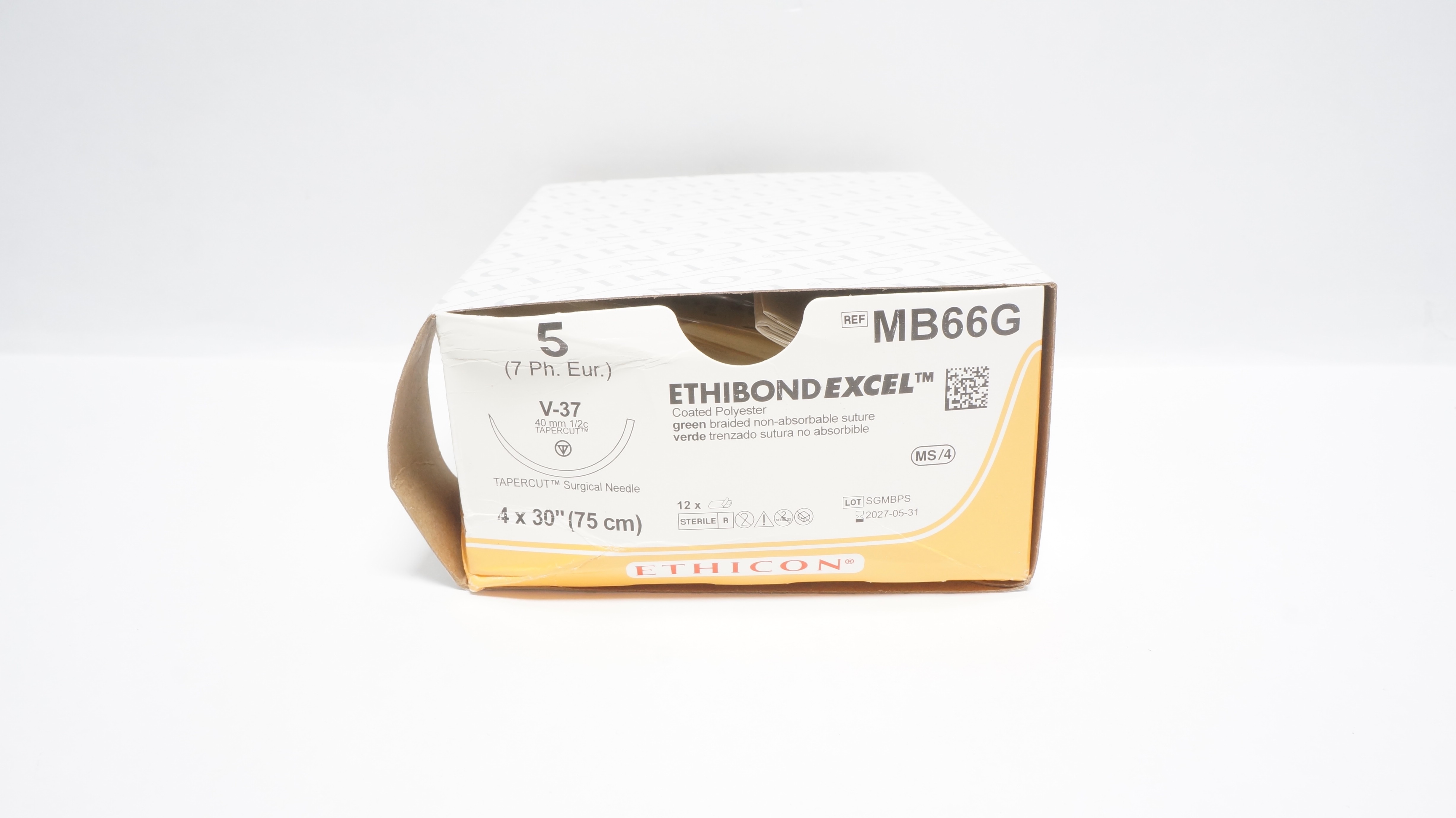 Ethicon MB66G 5 ETHIBOND EXCEL 4x30in Polyester Stre. V-37 40mm Ndle -Box of 8