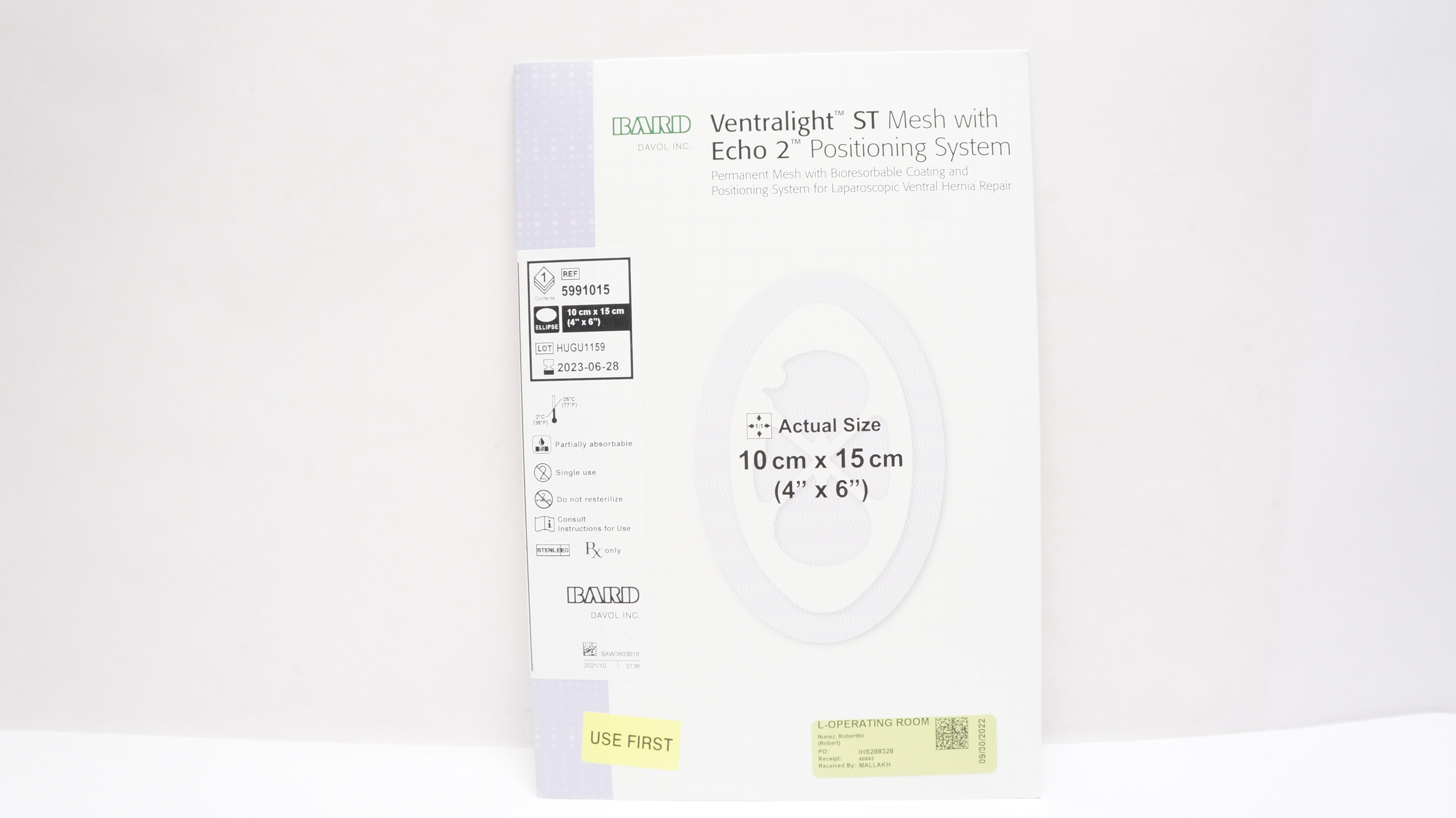 Bard 5991015 Davol Ventralight ST Mesh W/Echo 2 Positioning System 4 x 6inch (x)