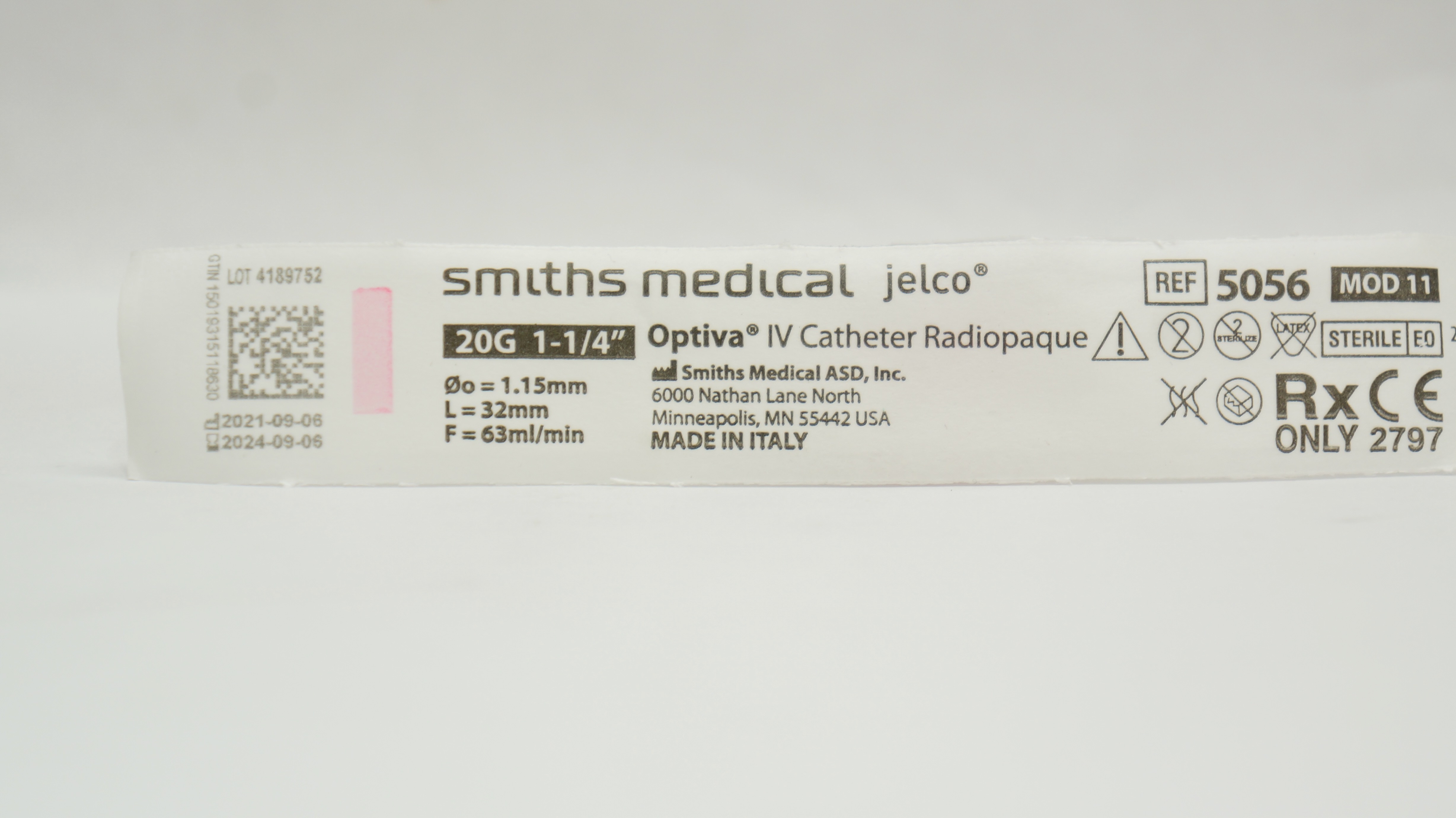 Smiths Medical 5056 Jelco Optiva IV Cath. Radiopaque 20G x 1-1/4inch 63ml/min
