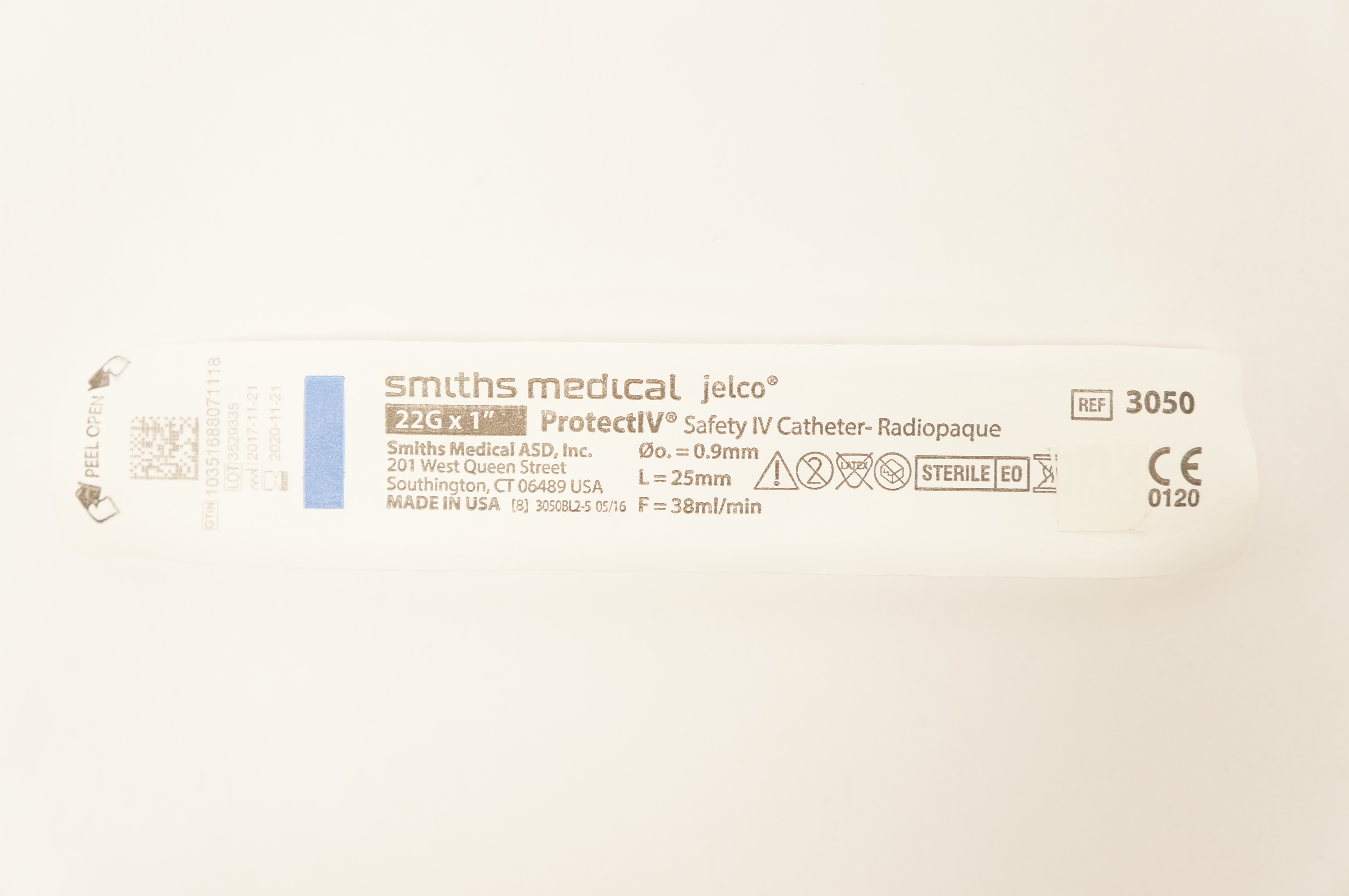 Smiths Medical 3050 JELCO ProtectIV Safety I.V. Cath. 22G x 1inch (x)