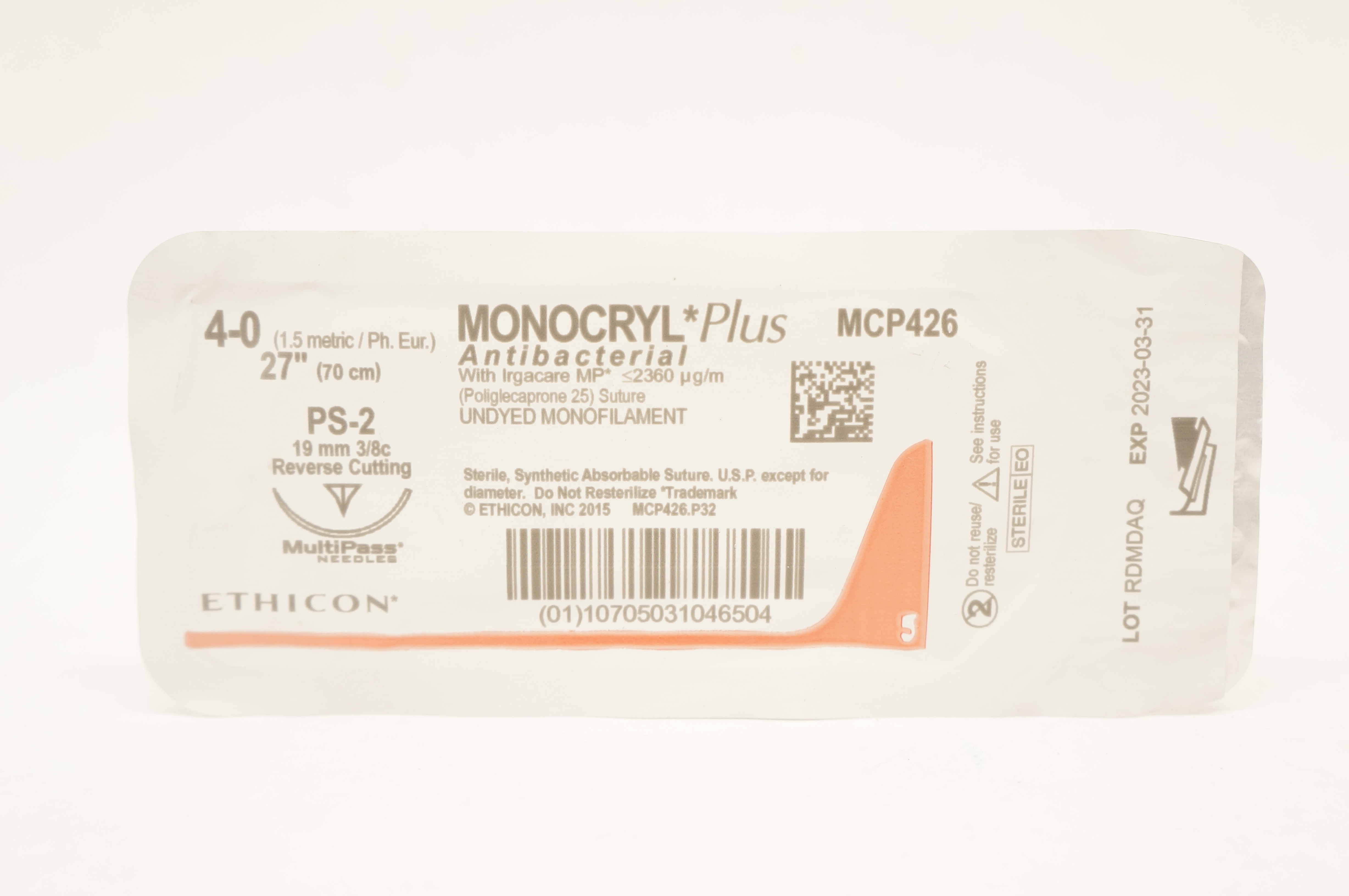 Ethicon MCP426 4-0 MONOCRYL Plus, Reverse Cutting, PS-2, 27inch