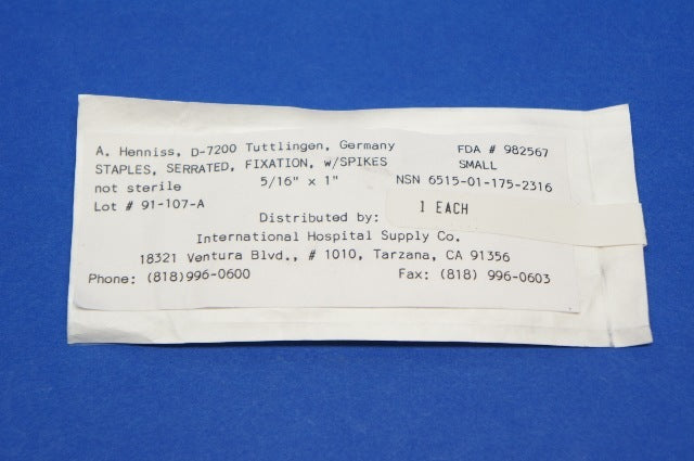 Staple Bone Fixation Cobalt Chromium Small 1 x 0.312