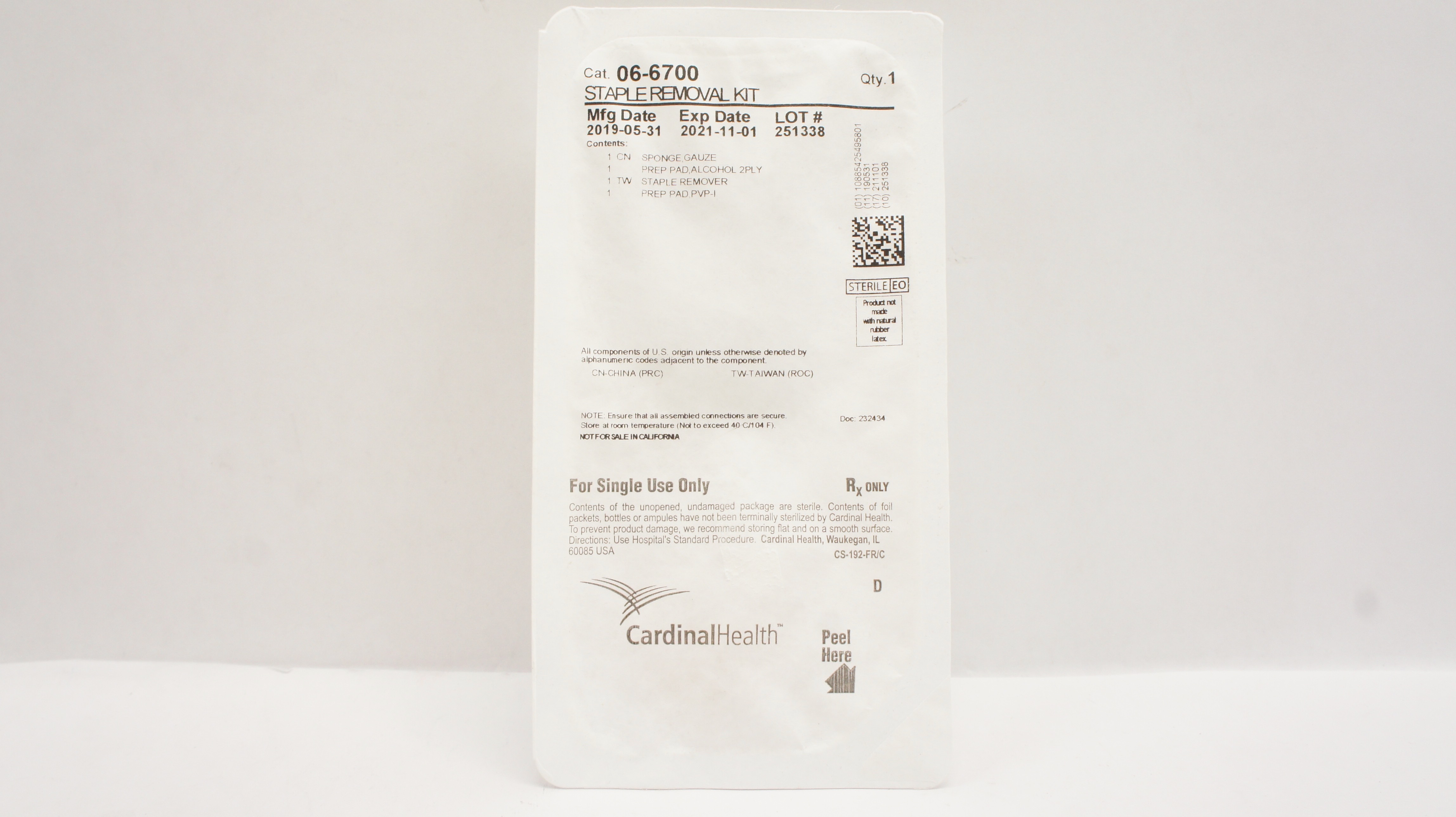 Cardinal Health 06-6700 Sterile Staple Removal Kit (x)