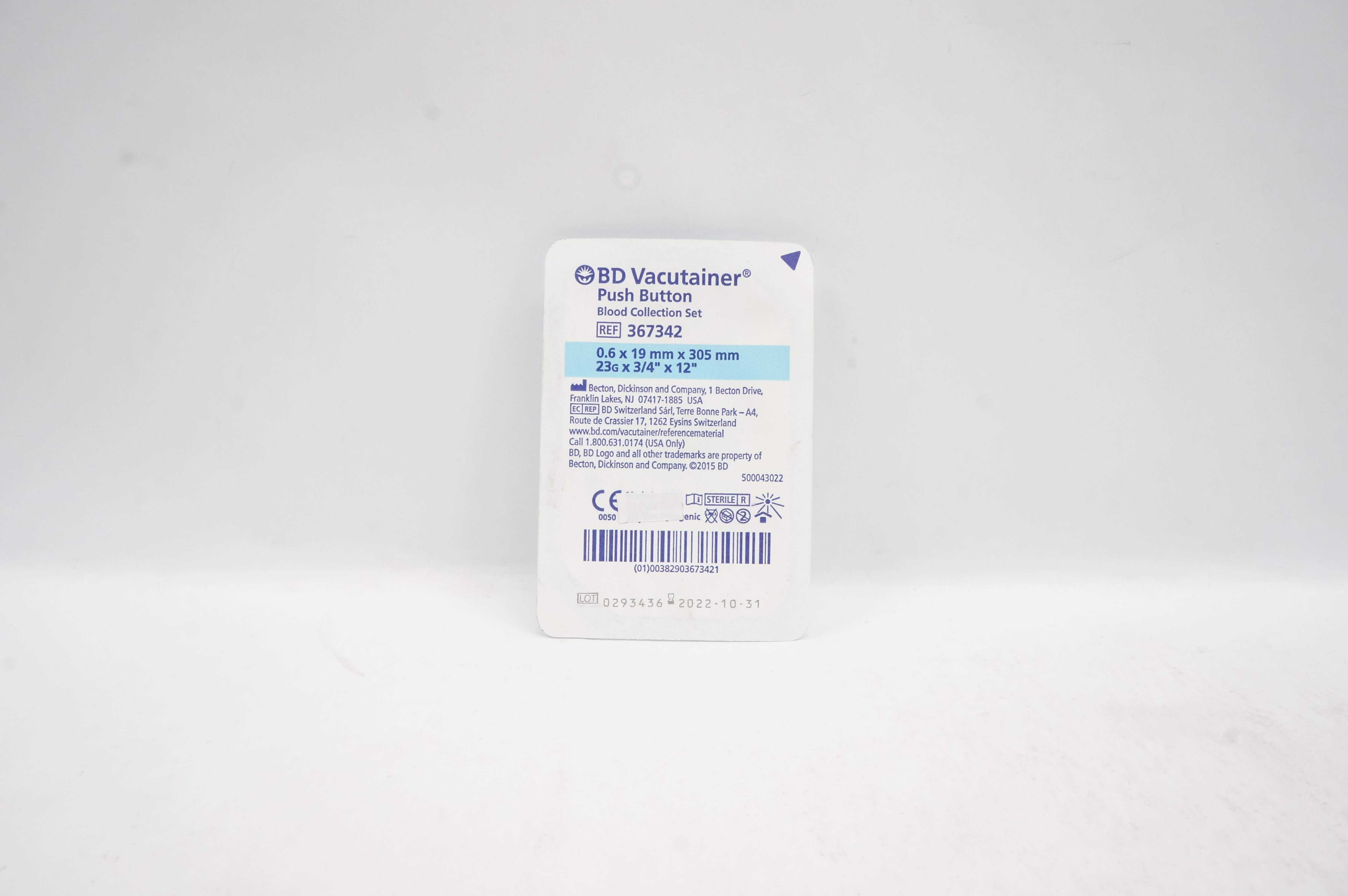 BD 367342 Vacutainer Push Button Blood Collection Set 23G x 3/4inch x 12inch (x)