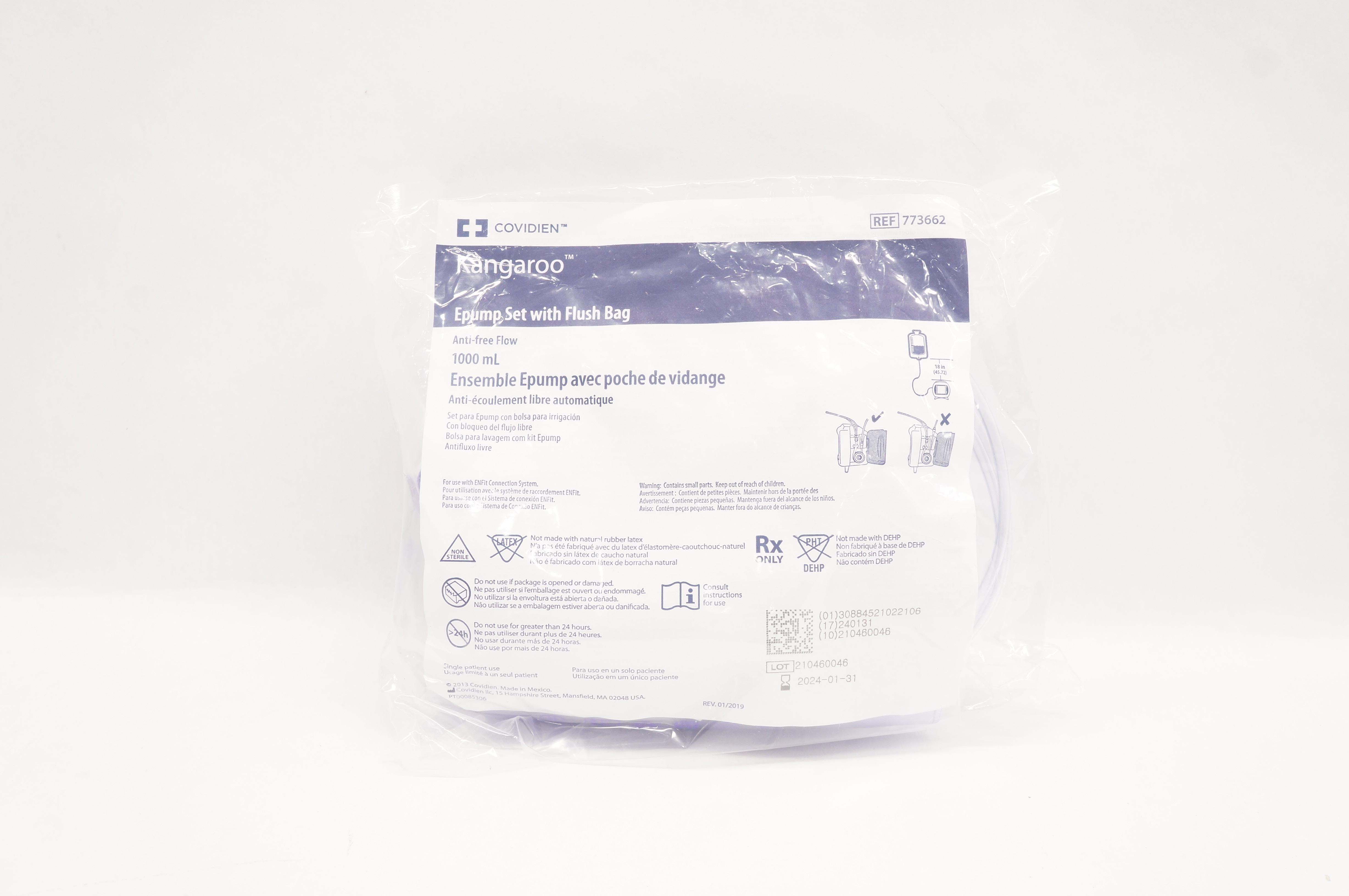 Covidien 773662 Kangaroo Epump Set with Flush Bag Anti-Free Flow 1000mL