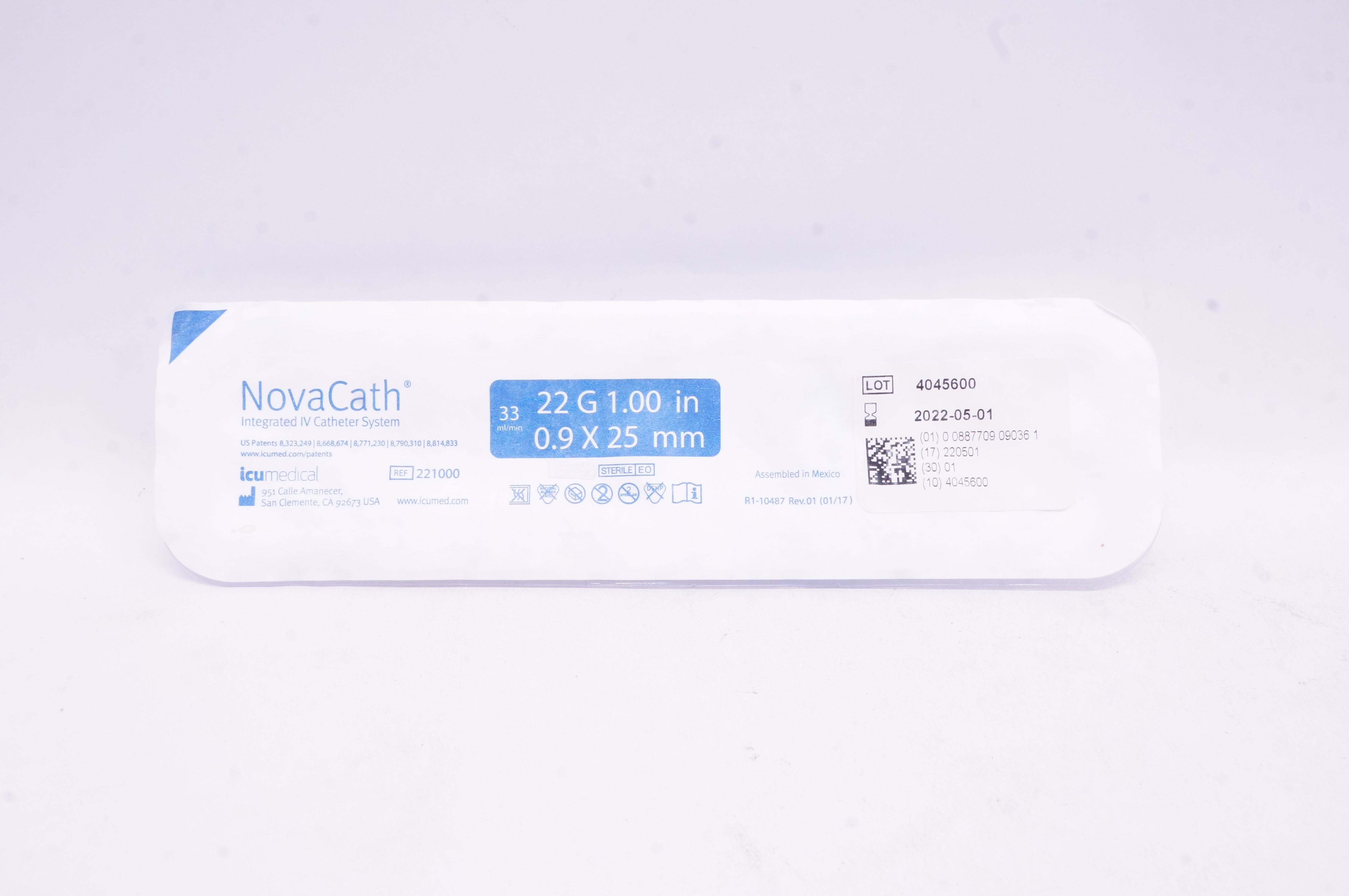 ICU Medical 221000 Integrated IV Catheter System 22G x 1.00inch