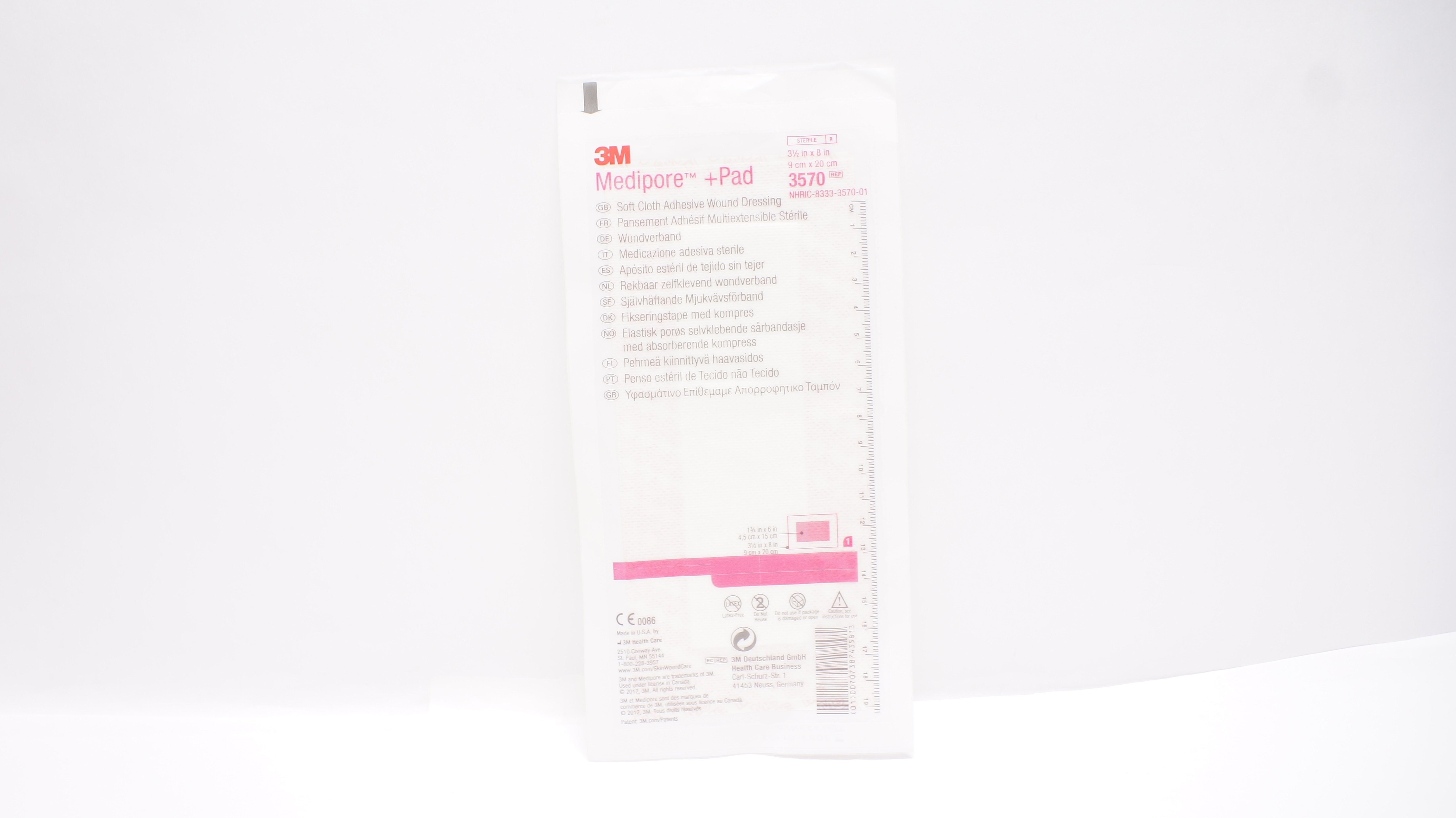 3M 3570 Medipore + Pad Soft Cloth Adhesive Wound Dressing 3-1/2inch x 8inch (x)