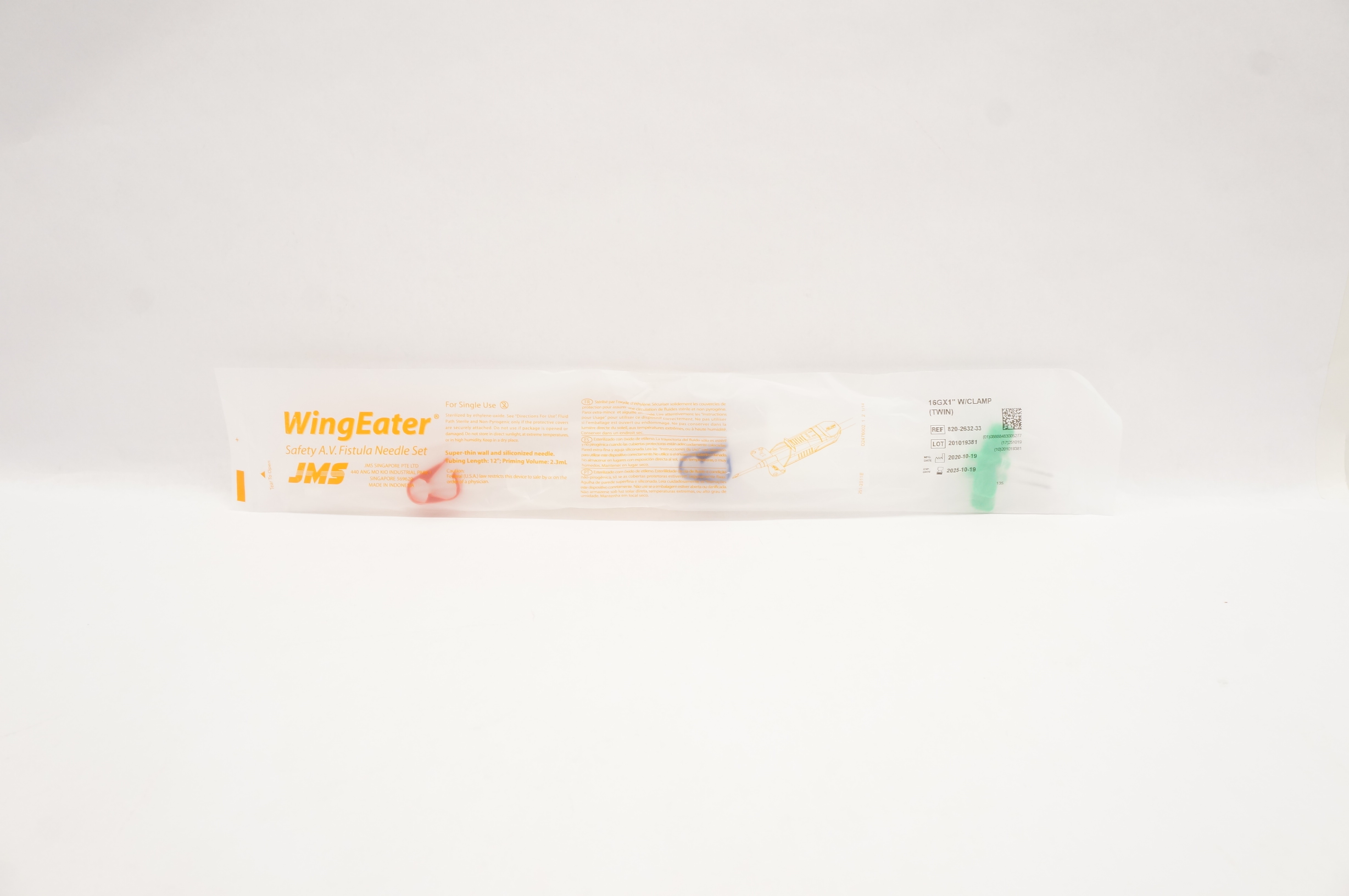 JMS 820-2632-33 WingEater Safety A.V. Fistula Ndle Set 16G1x1inch BE w/Clamp