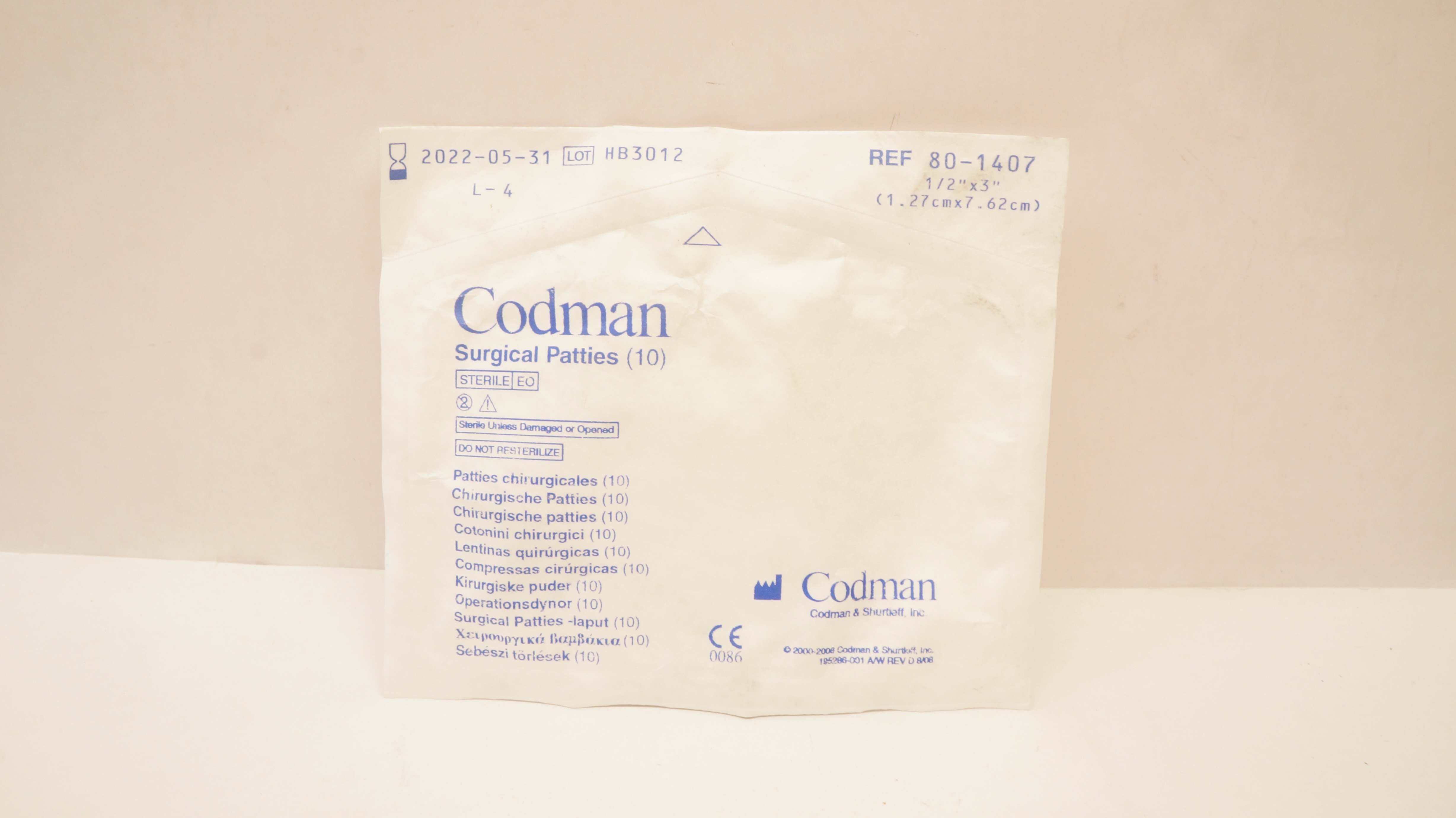 Codman 80-1407 Surgical Patties 1/2inch x 3inch (x) - Pack of 10