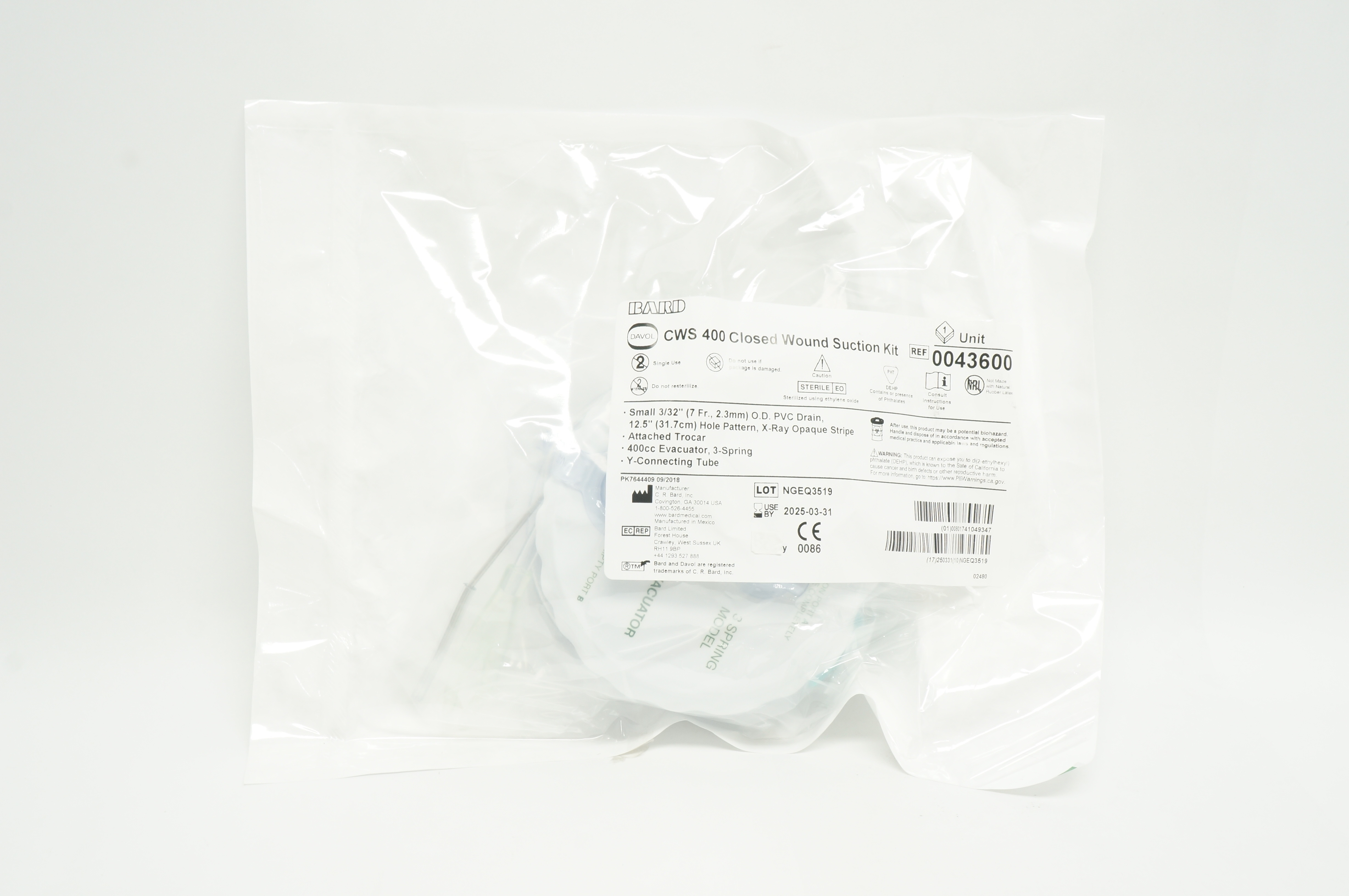 Bard 0043600 Cws 400 Close Wound Suction Kit