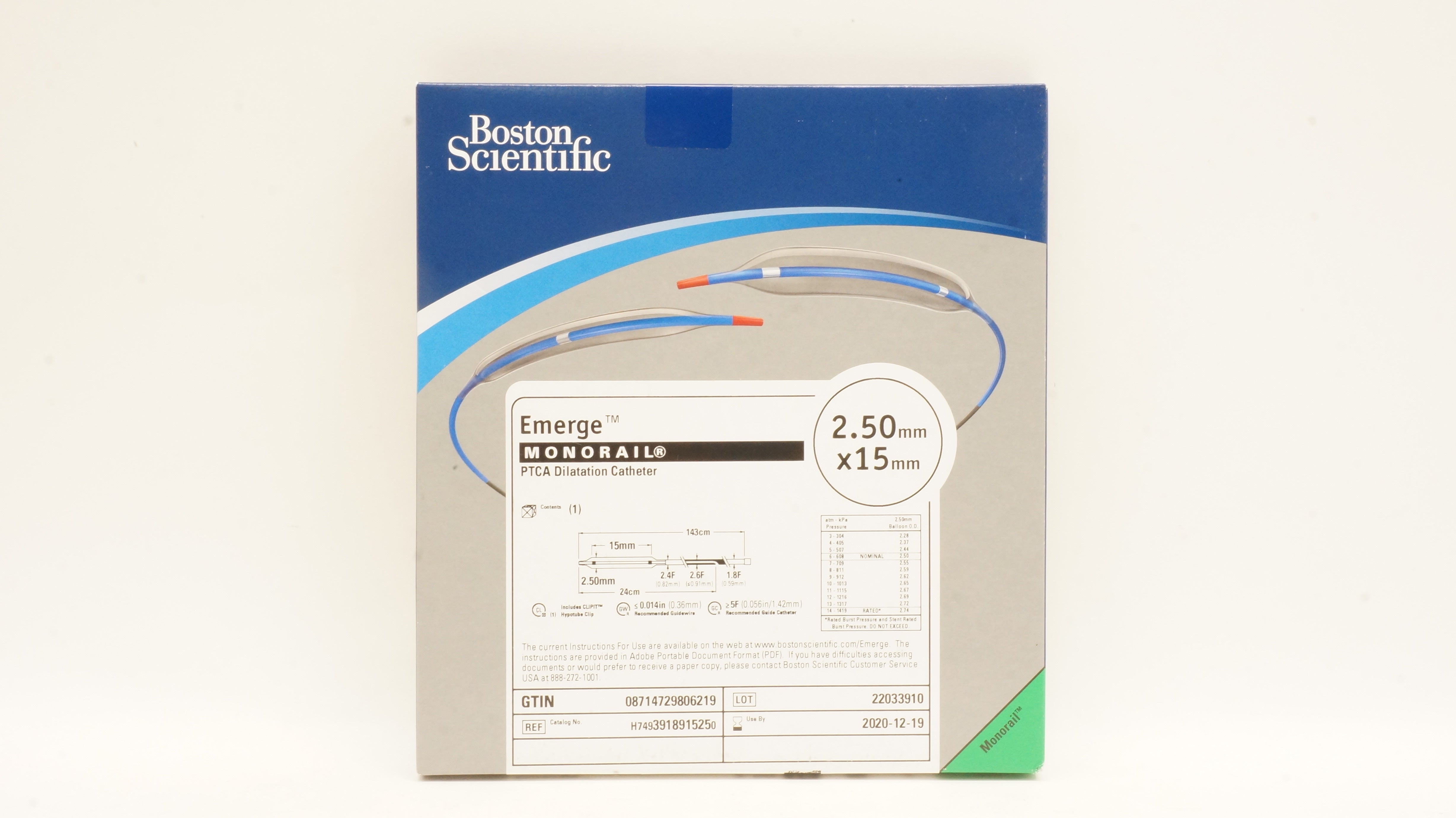 Boston Scientific 391891525 Emerge Monorail PTCA Dilatation Cath 2.50x15mm (x)