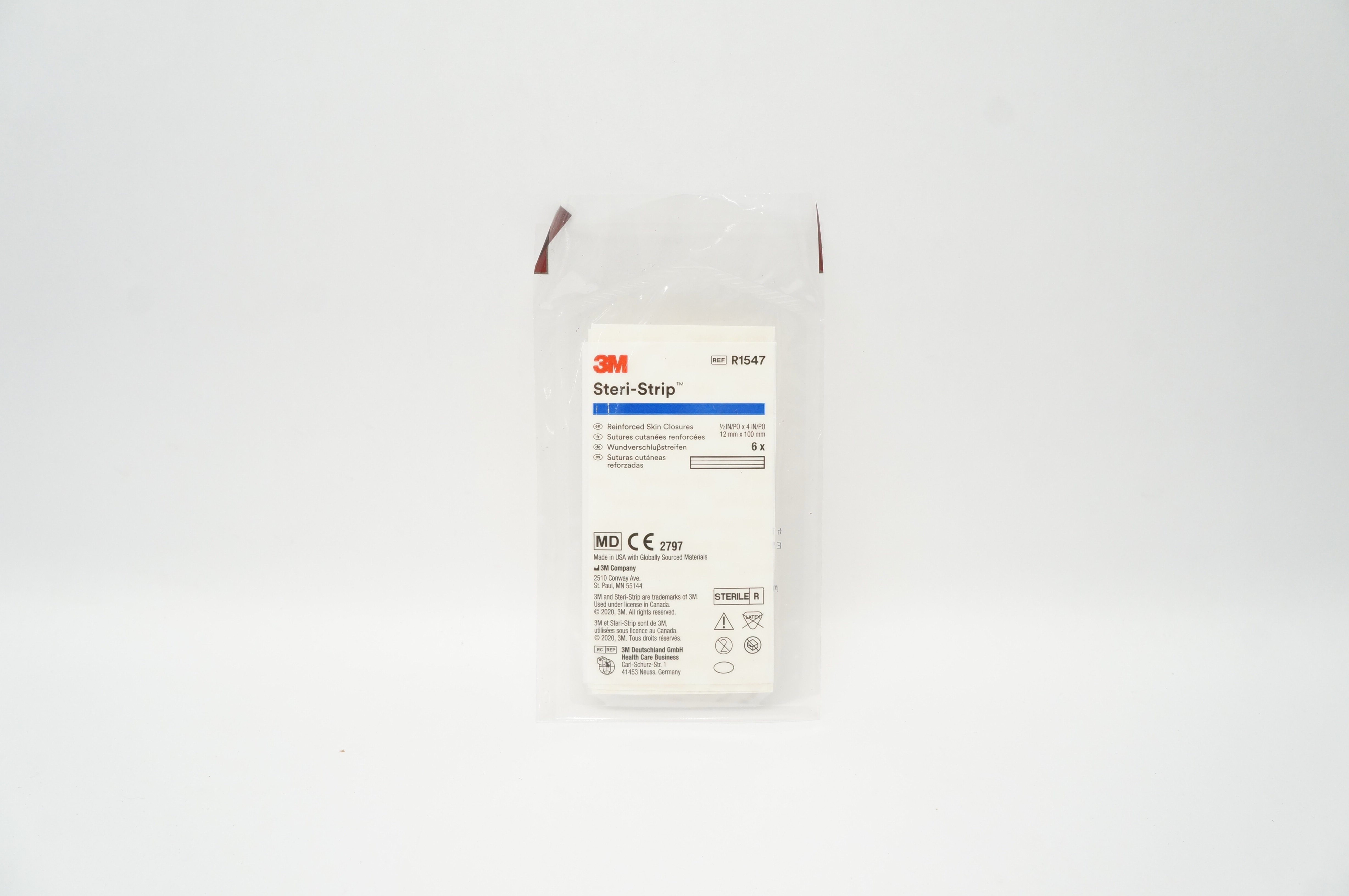 3M R1547 Steri-Strip Reinforced Skin Closures 1/2 inch x 4 inch - Pack of 6