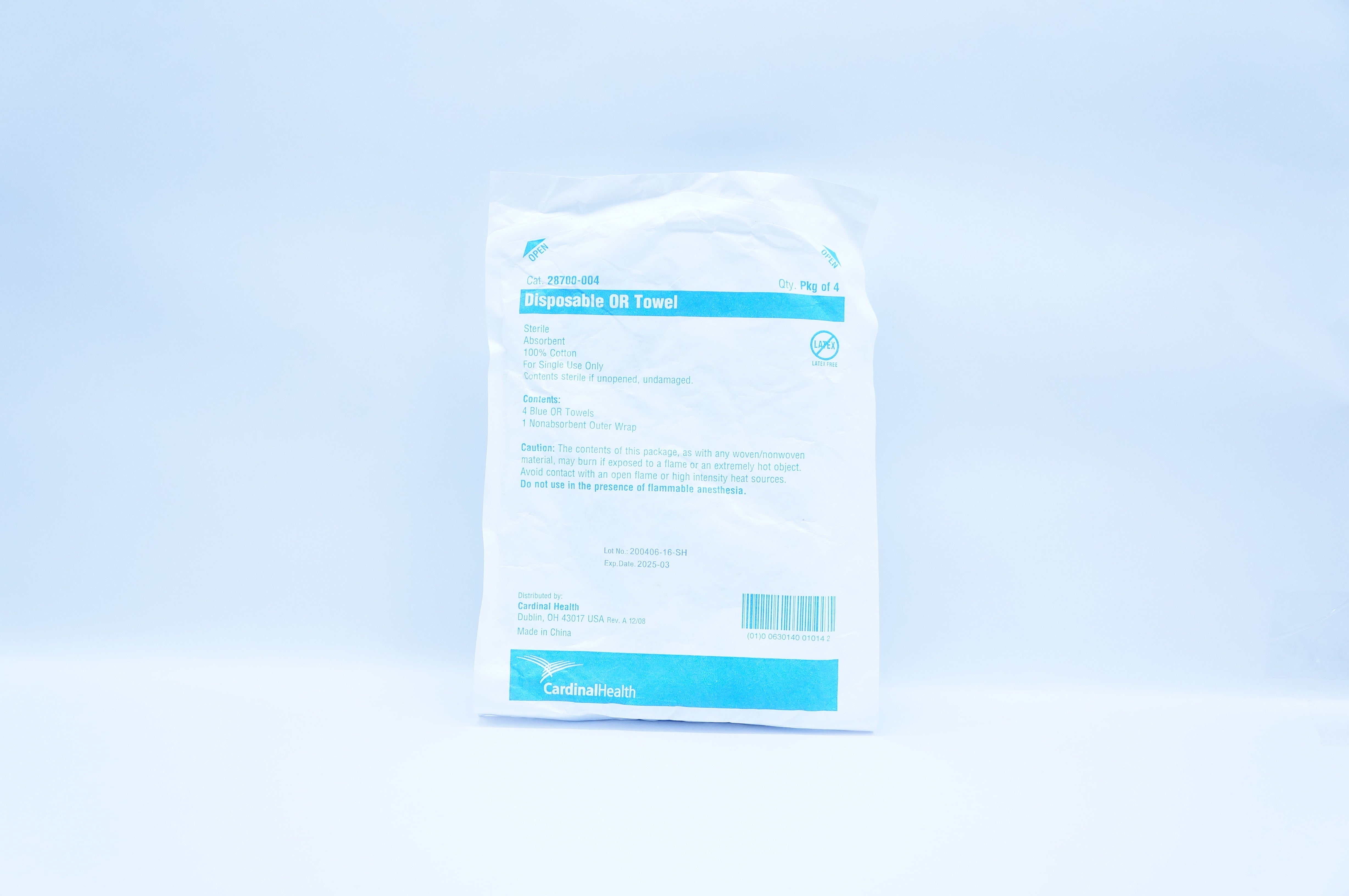 Cardinal Health 28700-004 Sterile, Blue Disposable OR Towel - Pack of 4