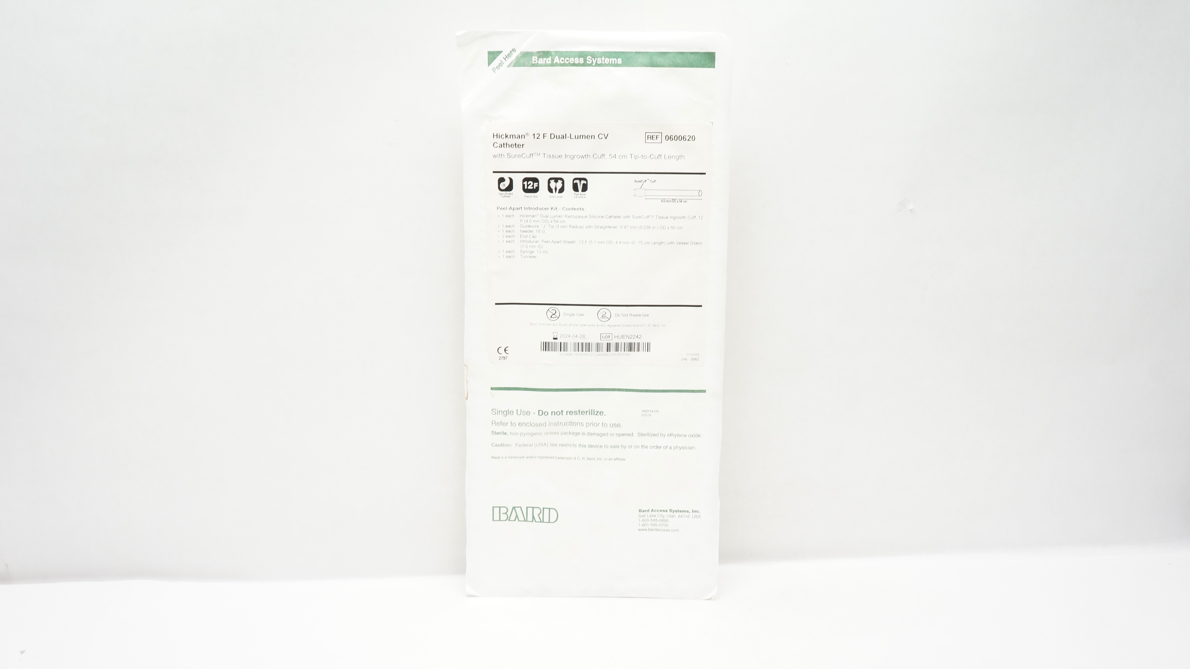 Bard 0600620 Hickman Dual-Lumen Hemodialysis Cath. 12 Fr x 54cm (x)