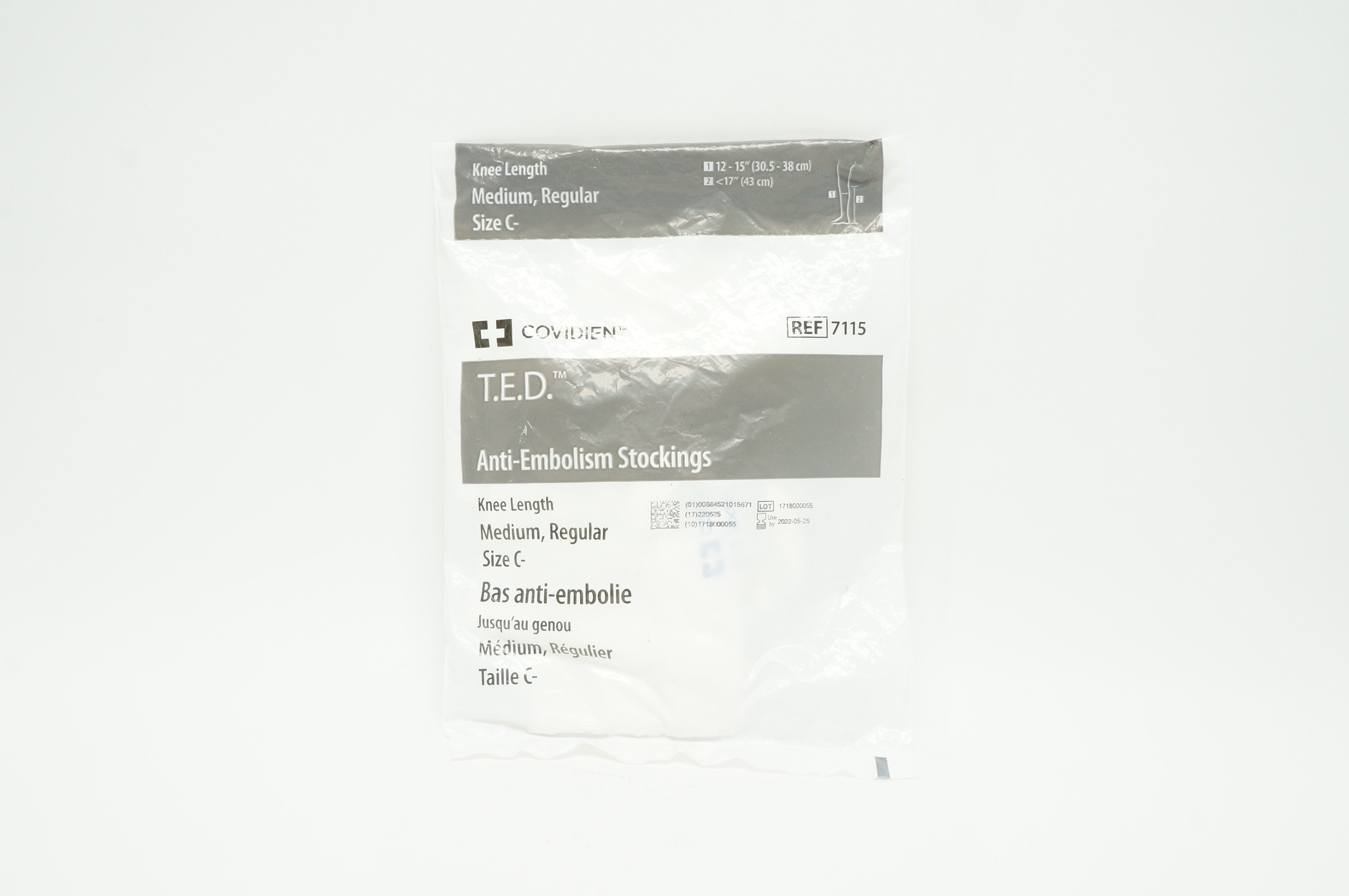 Covidien 7115 T.E.D. Anti-Embolism Stockings Knee Length, 12-15 inch, <17 inch