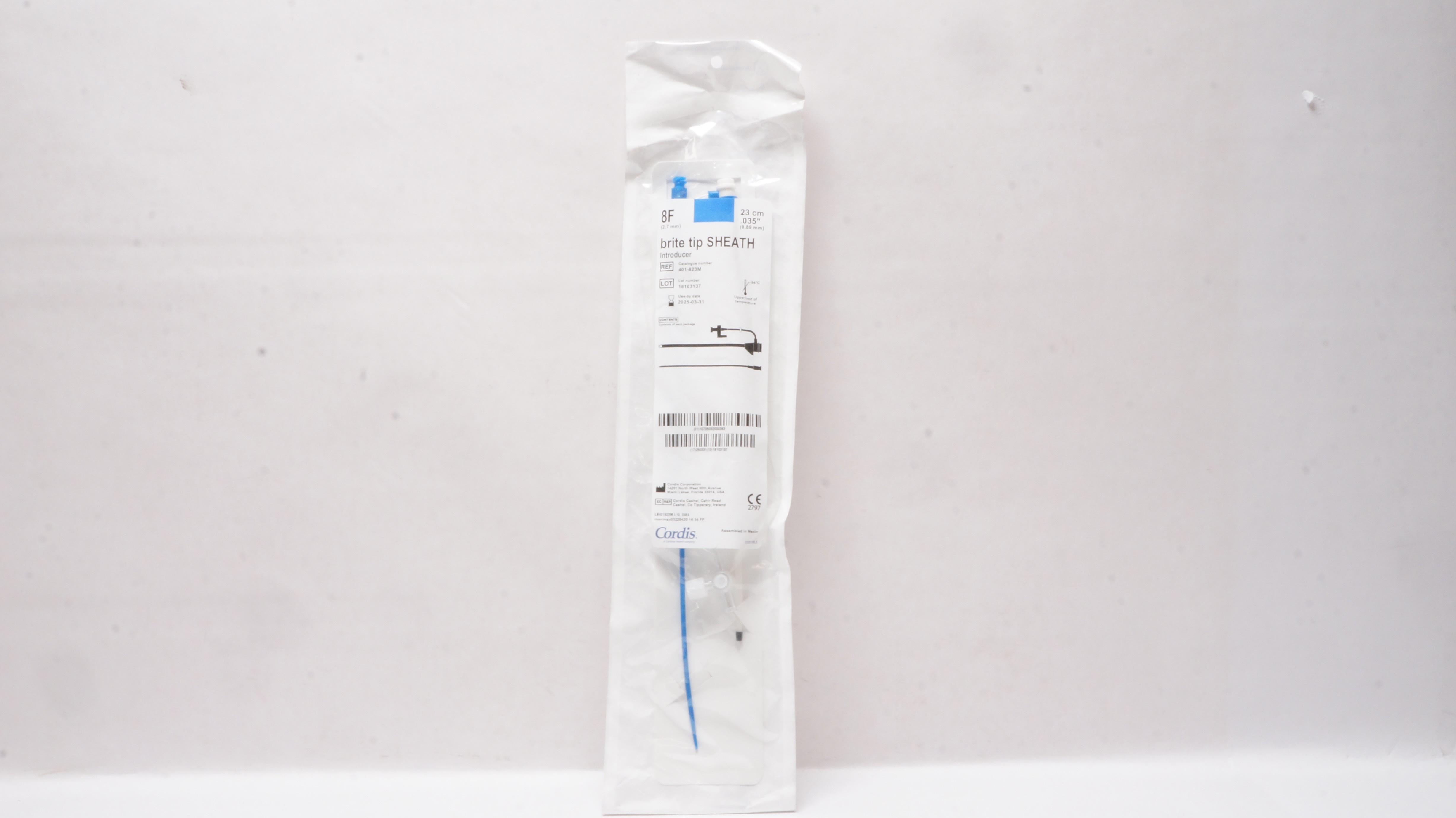 Cordis 401-823M Brite Tip Sheath Introducer 8F x .035inch x 23cm