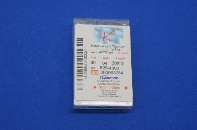 SybronEndo 825-4300 K3 Rotary Nickel Titanium Endodontic File 0.30 ~ Box of 6