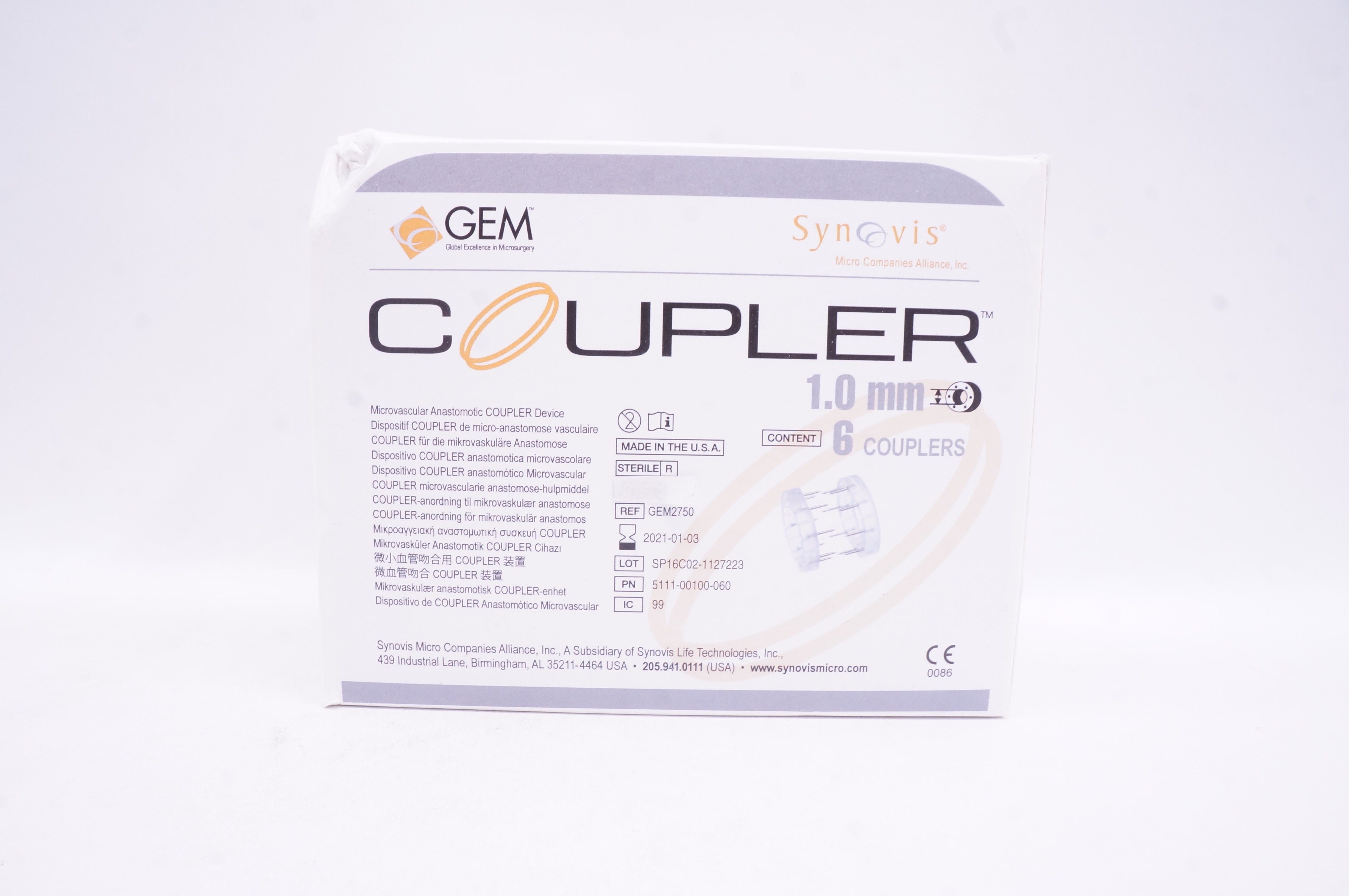 Synovis GEM2750 Coupler Microvascular Anastomotic Device 1.0mm - Box of 6 (x)