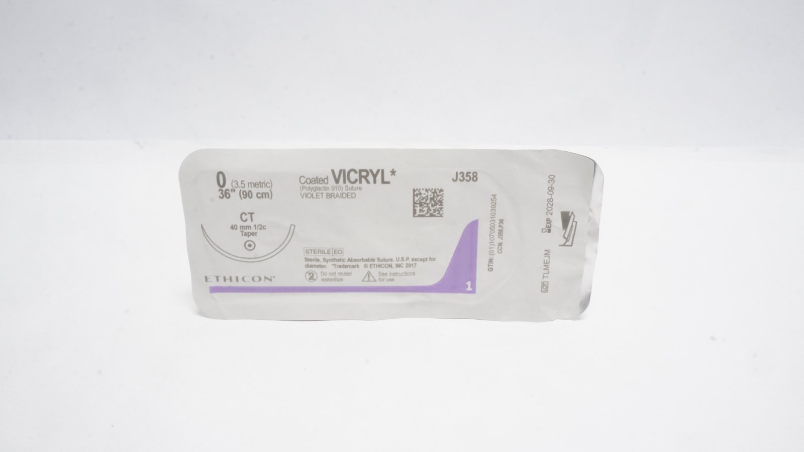ETHICON J358 Coated VICRYL Sutures 0 36" Violet CT Taper