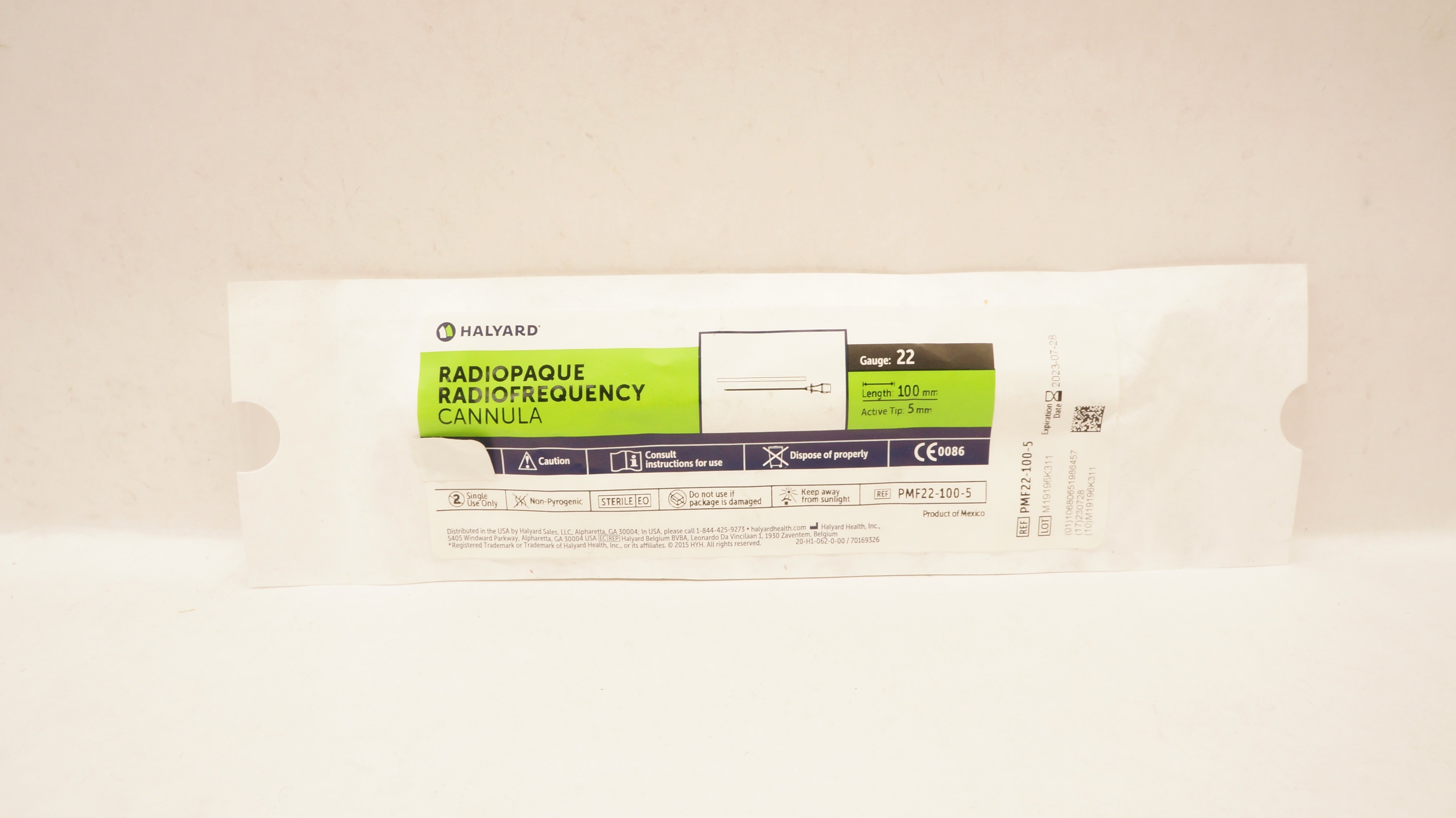 Halyard PMF22-100-5 Radiopaque Radiofrequency Cannula 22Ga x 100mm x 5mm (x)