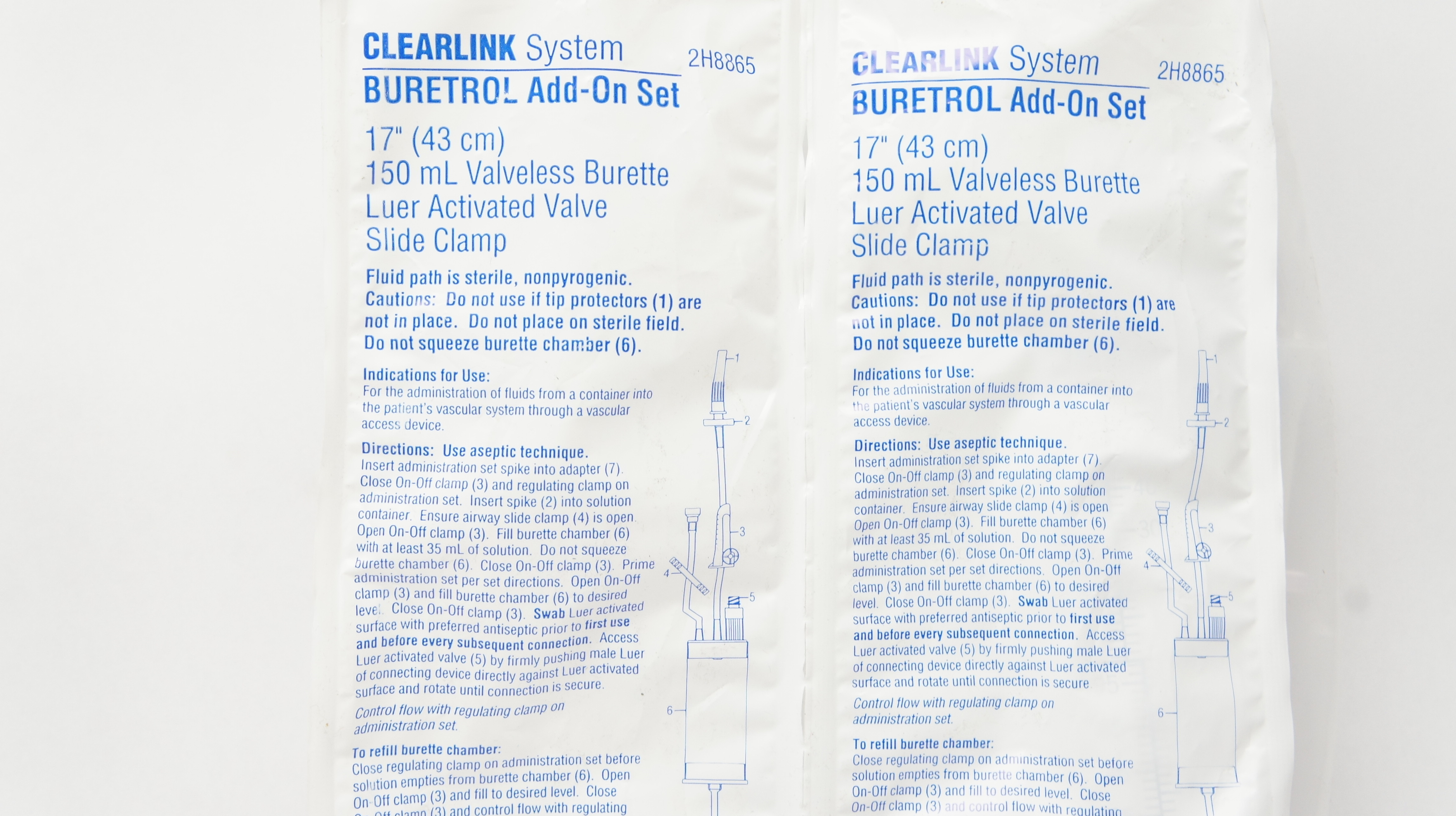 Baxter 2H8865 Clearlink System Buretrol Add-On Set 17 inch x 150mL