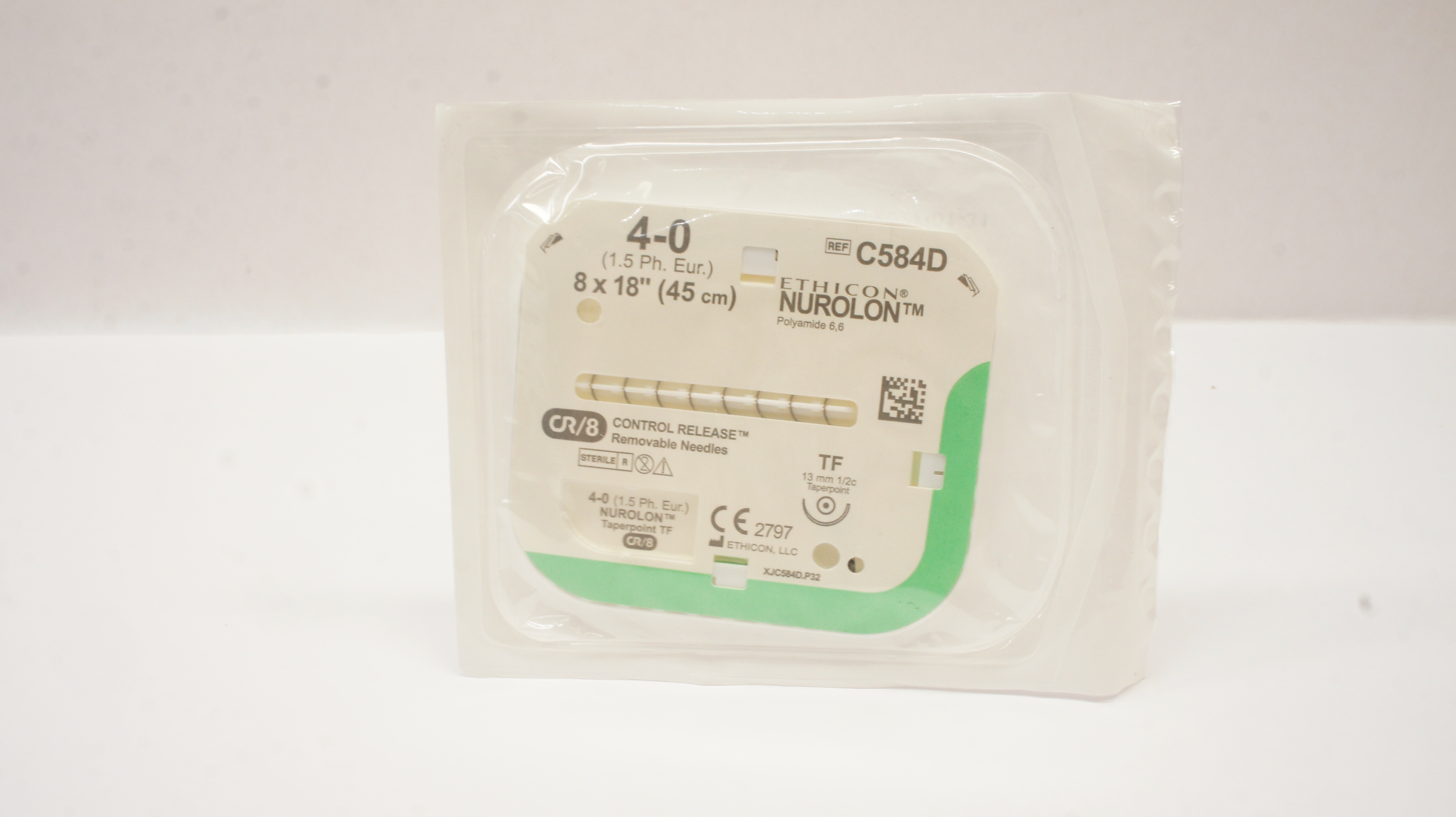 Ethicon C584D 4-0 Nurolon Polyamide 6.6 Stre TF 13mm 1/2c Taperpoint 8 x 18 inch