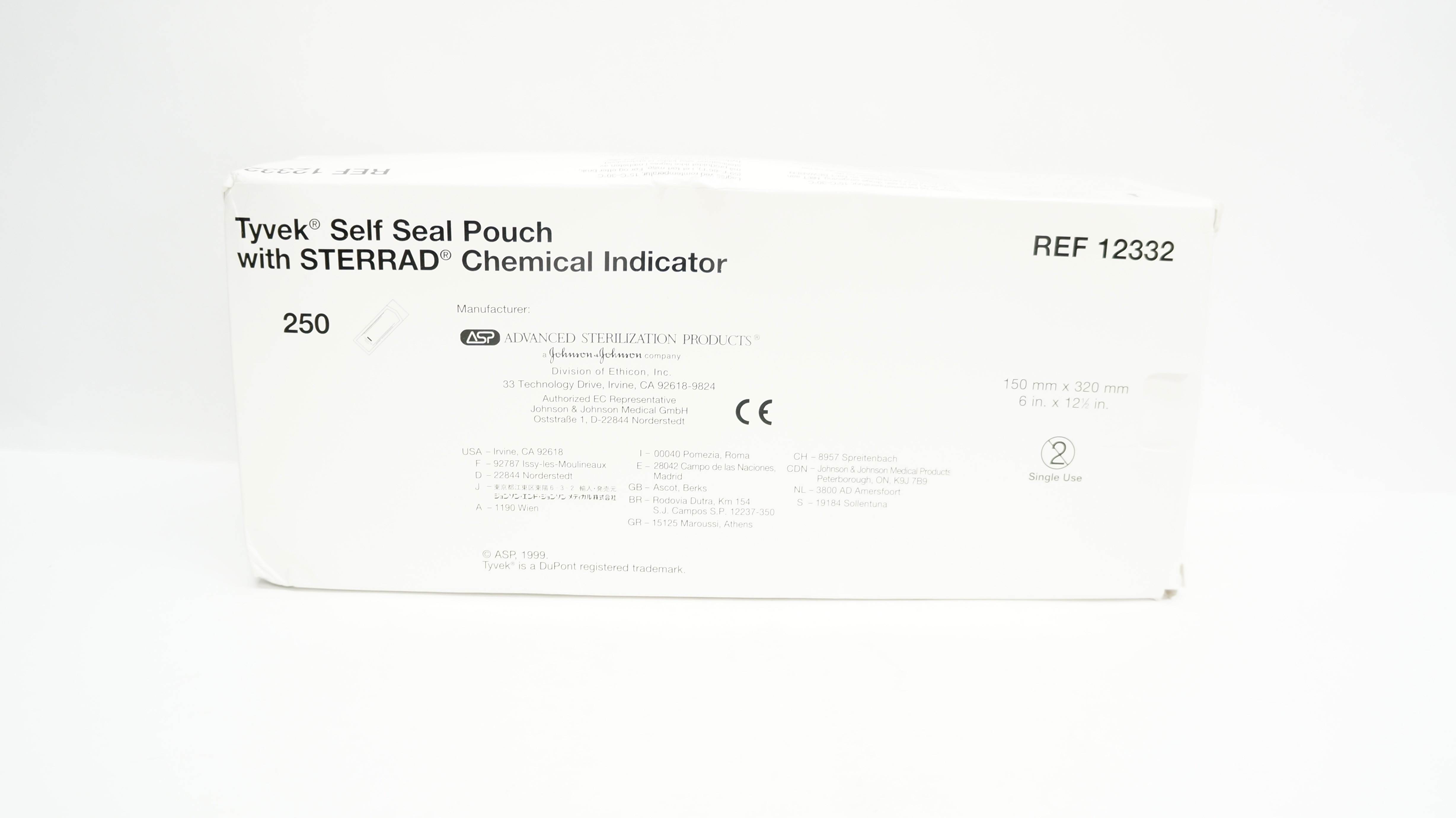 ASP 12332 Tyvek Pouch w/Sterrad Chemical Indicator 6x12-1/2inch (x) - Box of 250