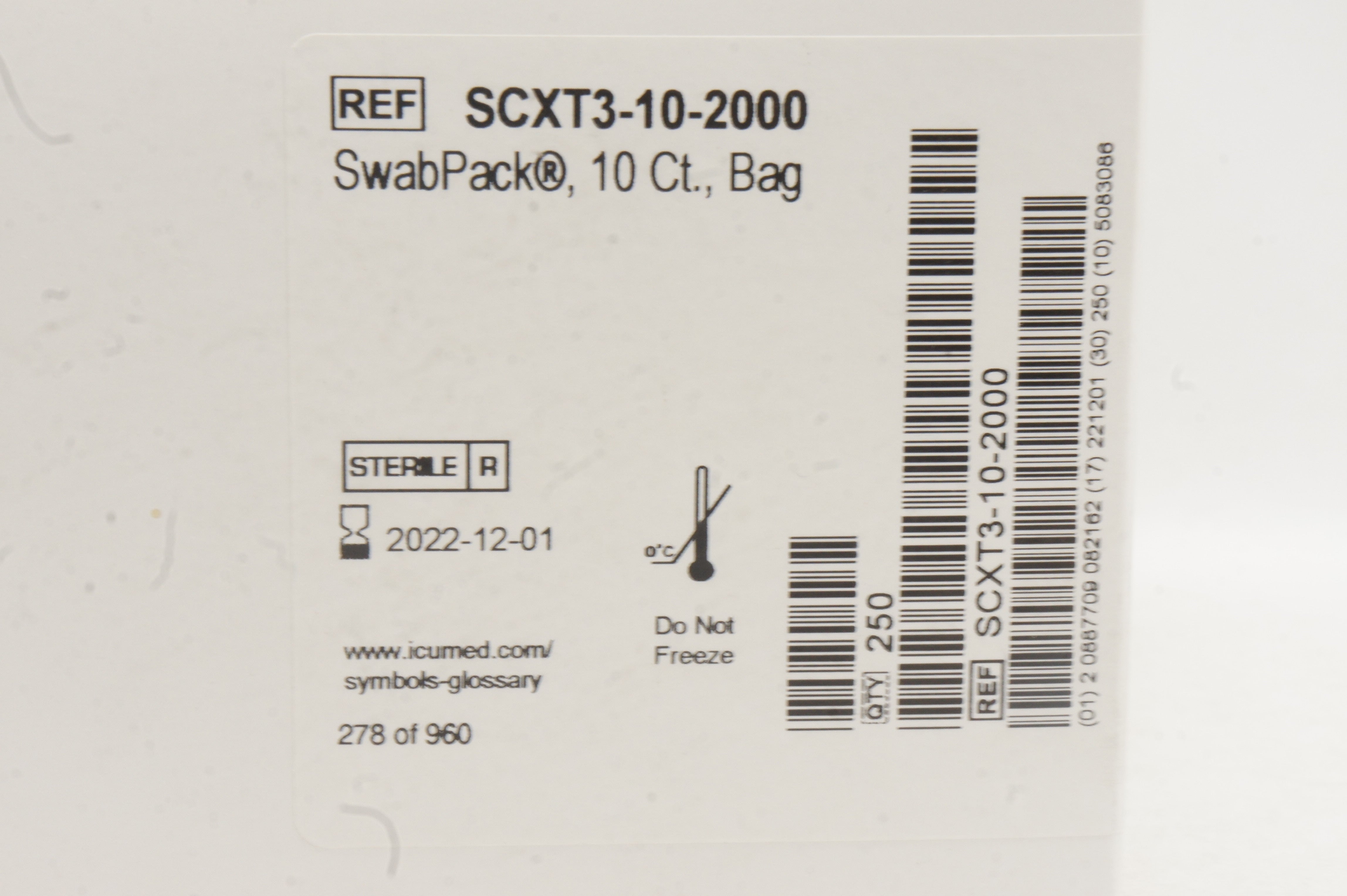 ICUMedical SCXT3-10-2000 SwabPack, 10 Ct., Bag - Box of 250