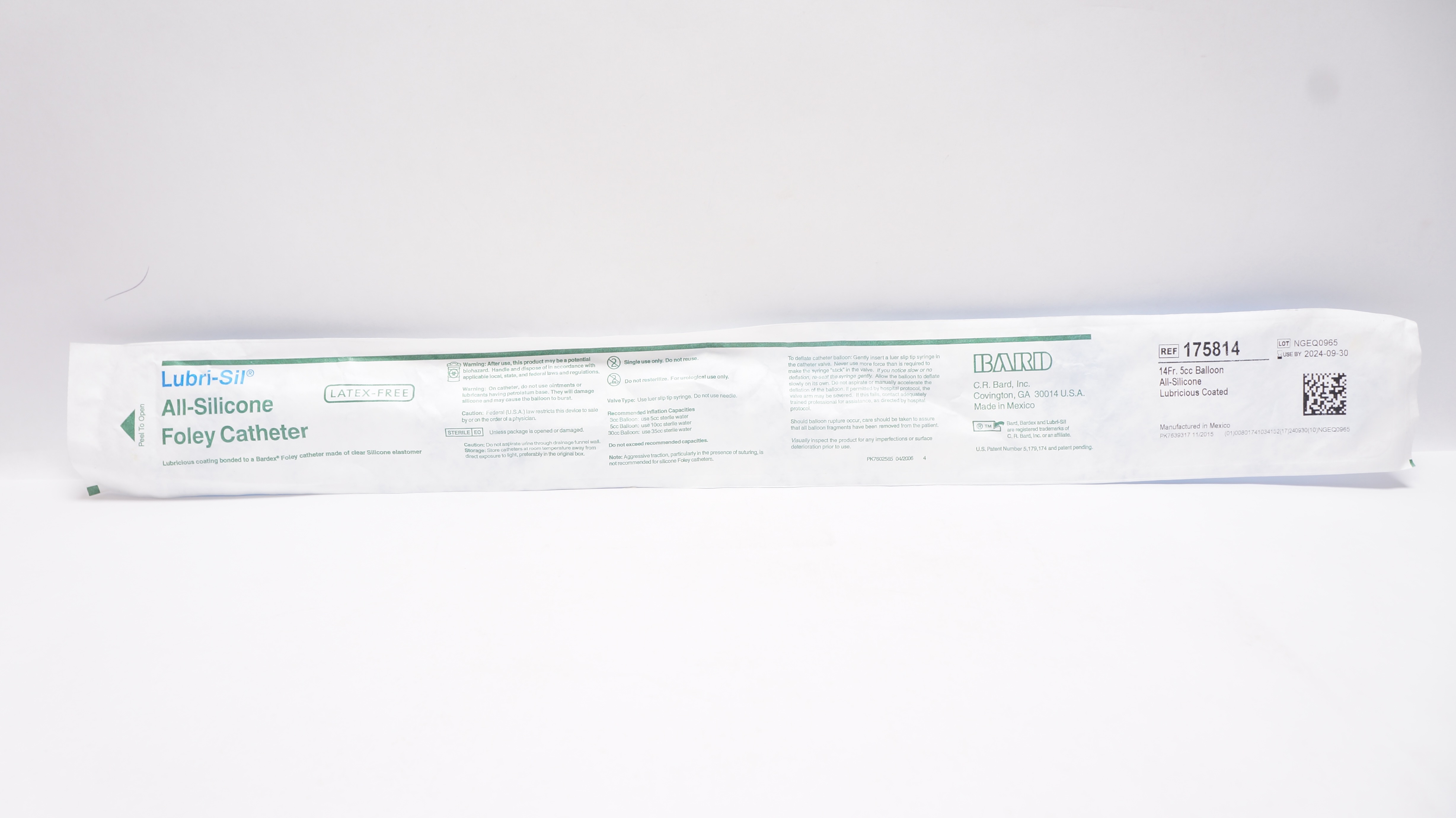 Bard 175814 Lubri-Sil All-Silicone Lubricious Coated Foley Cath. 14Fr