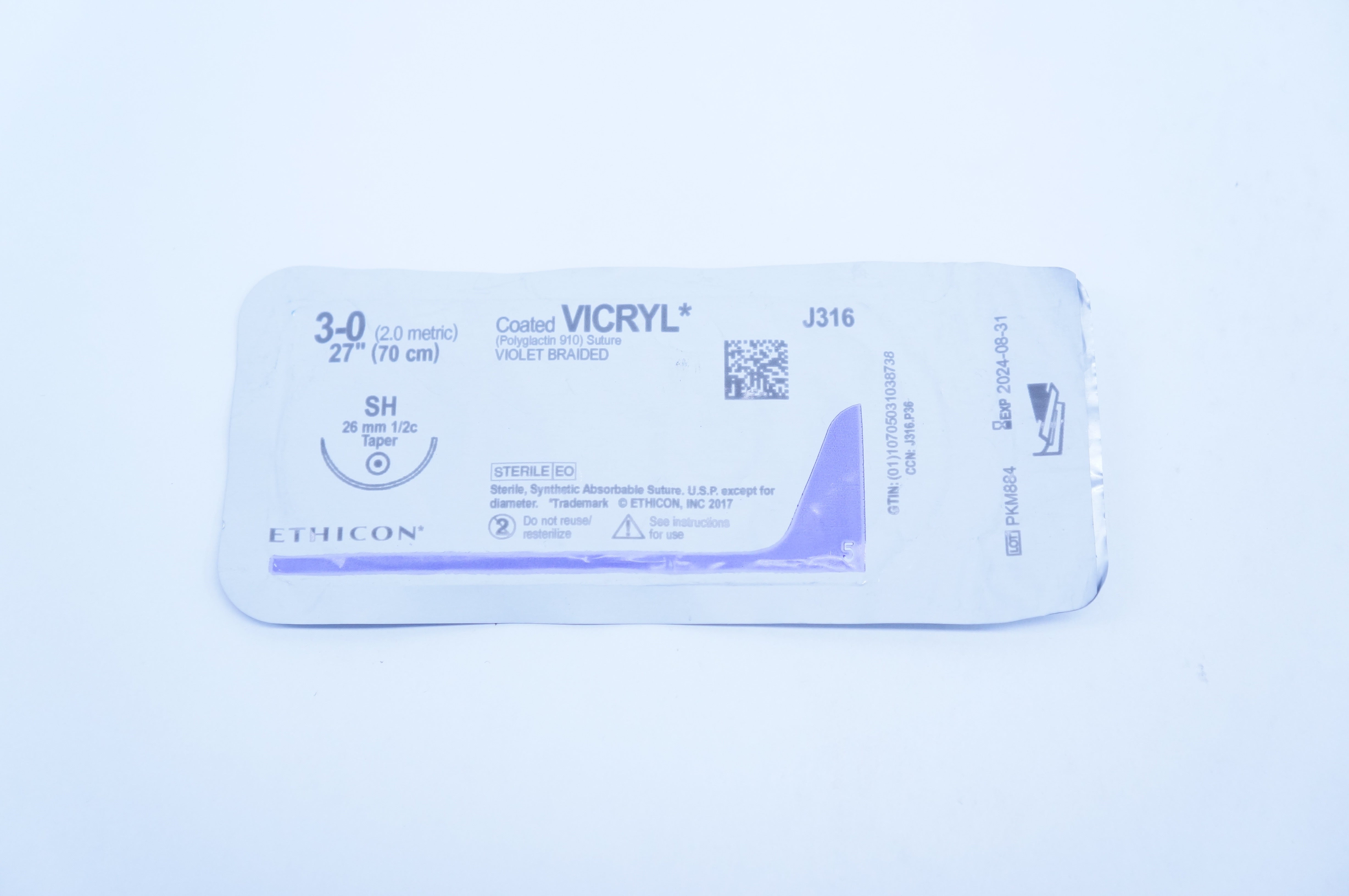 Ethicon J316 3-0 Vicryl, SH 26mm 1/2c, 27inch (x)