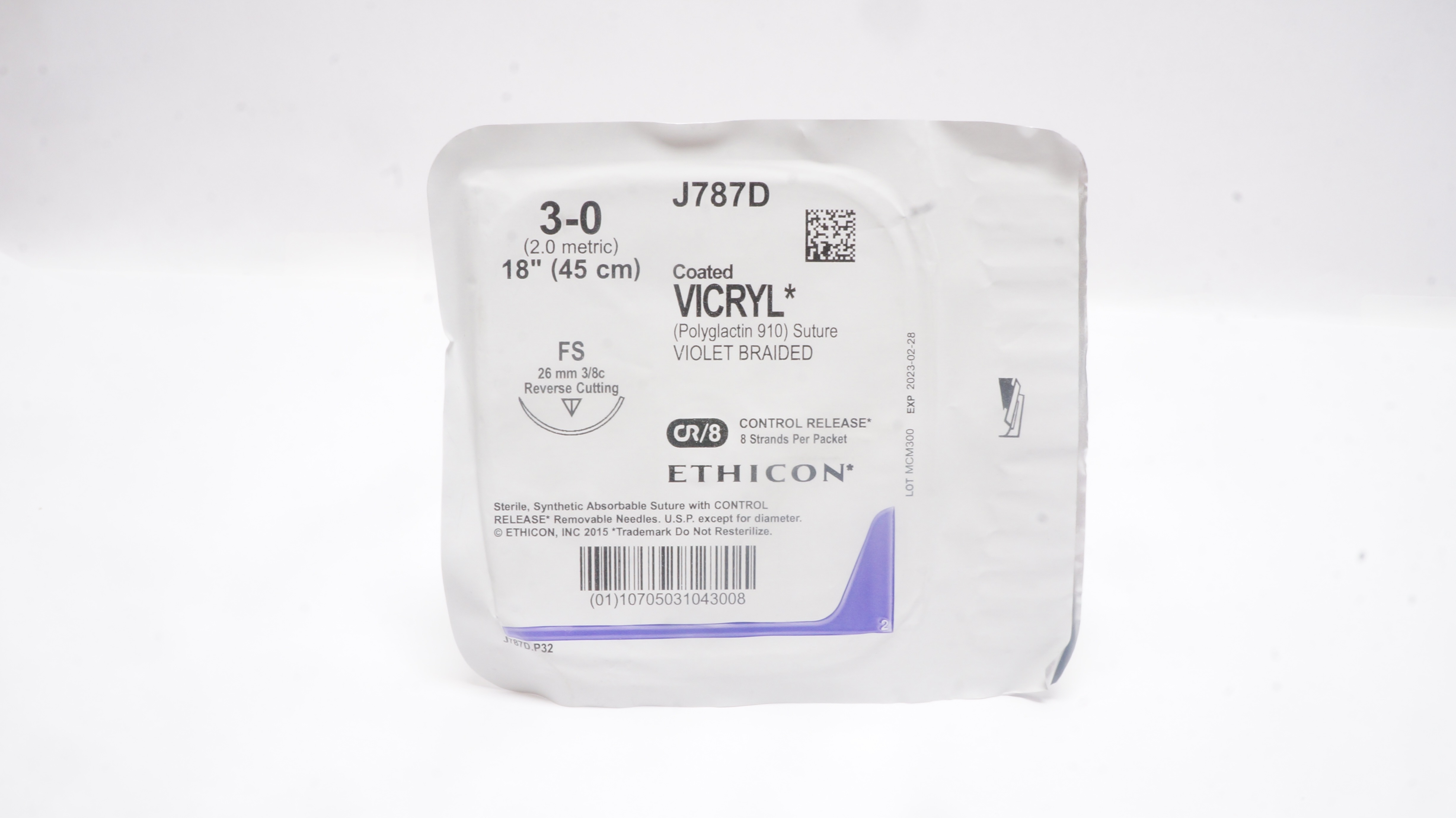 Ethicon J787D 3-0 Coated VICRYL,  FS,  26mm 3/8c Reverse Cutting, 18inch (x)