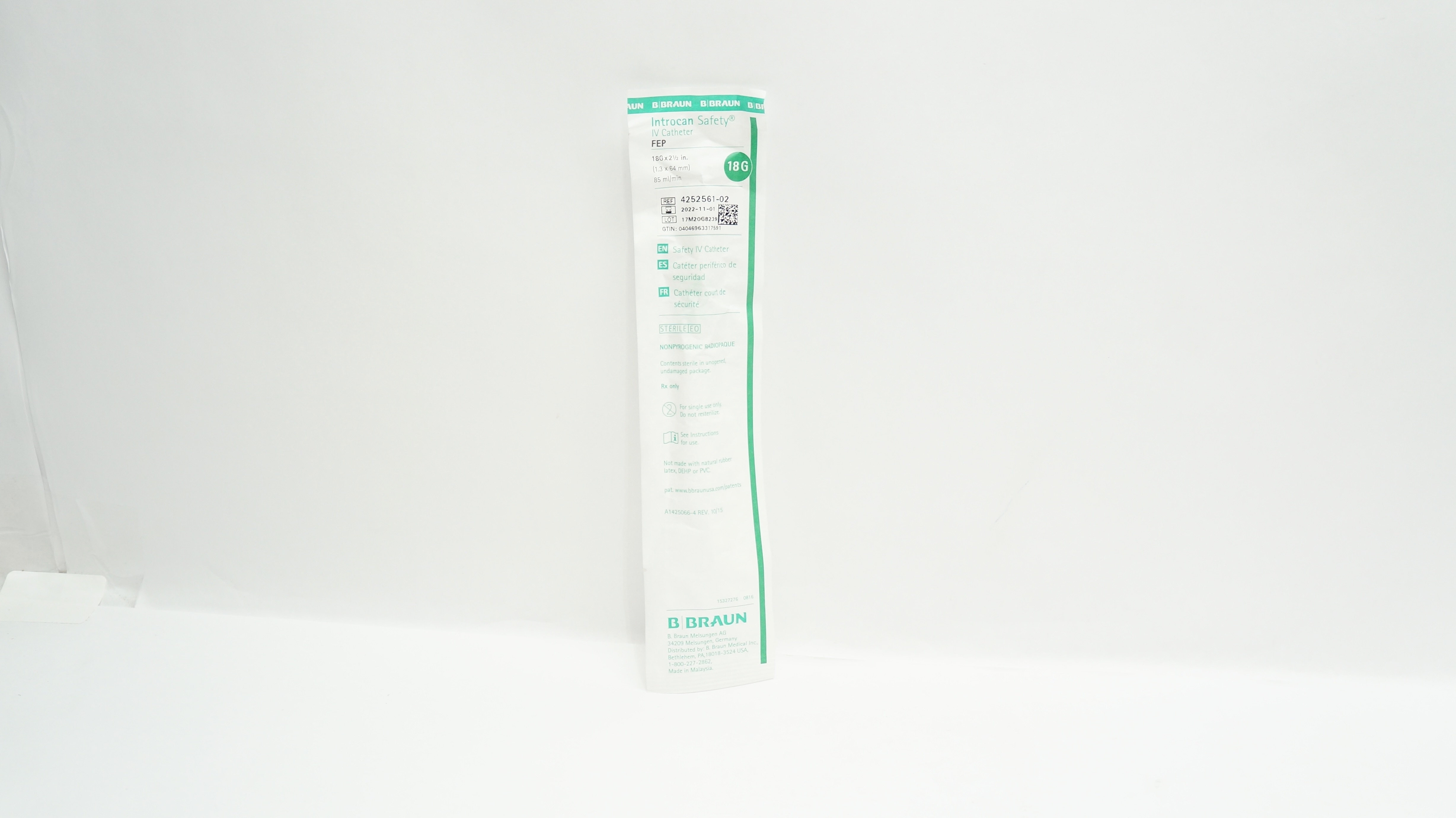 Braun 4252561-02 Introcan Safety IV Cath. 18G x 2-1/2 inch 85ml/min (x)