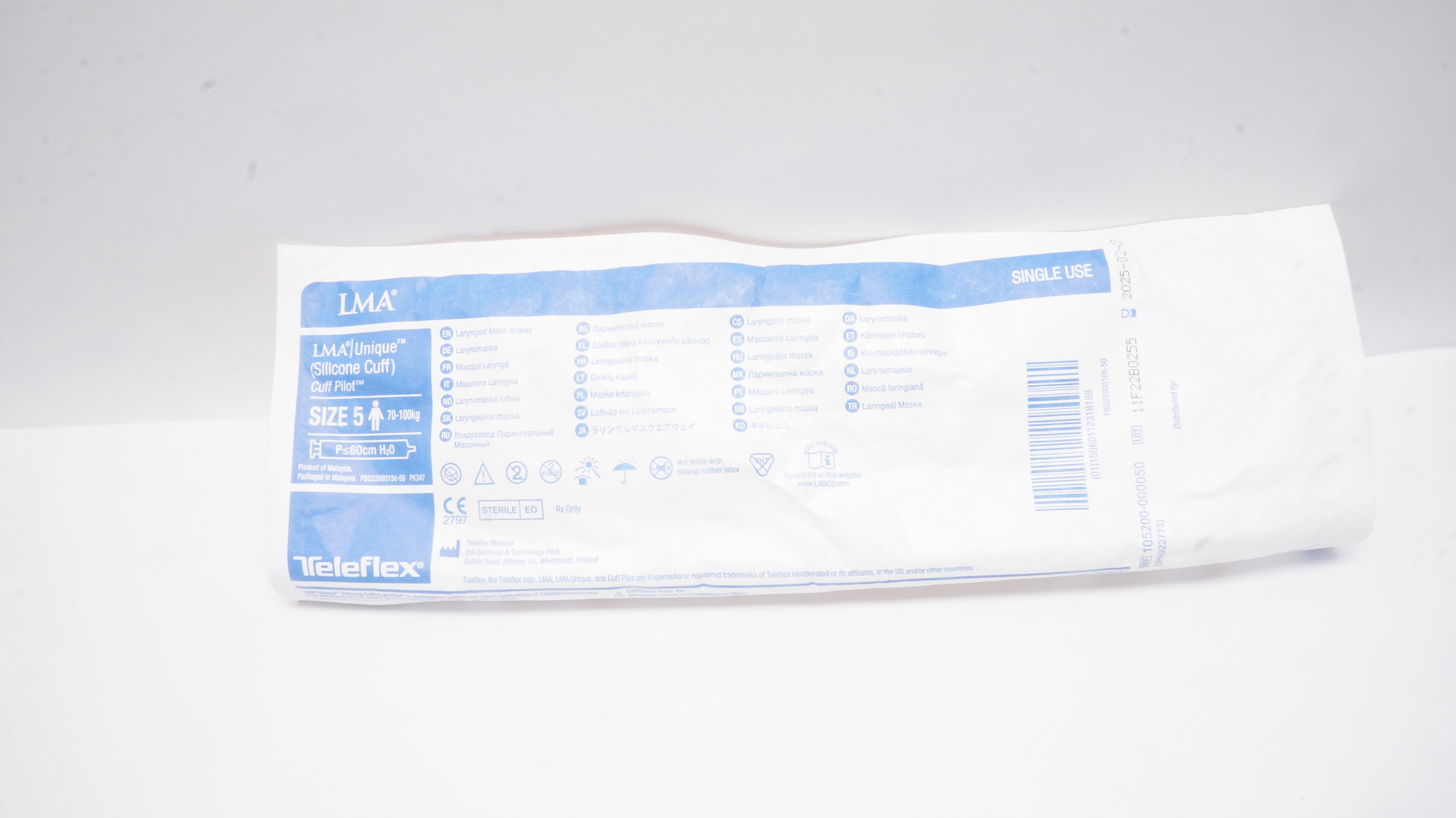 Teleflex 105200-000050 LMA Unique Laryngeal Mask Airway Size 5, 70-100kg
