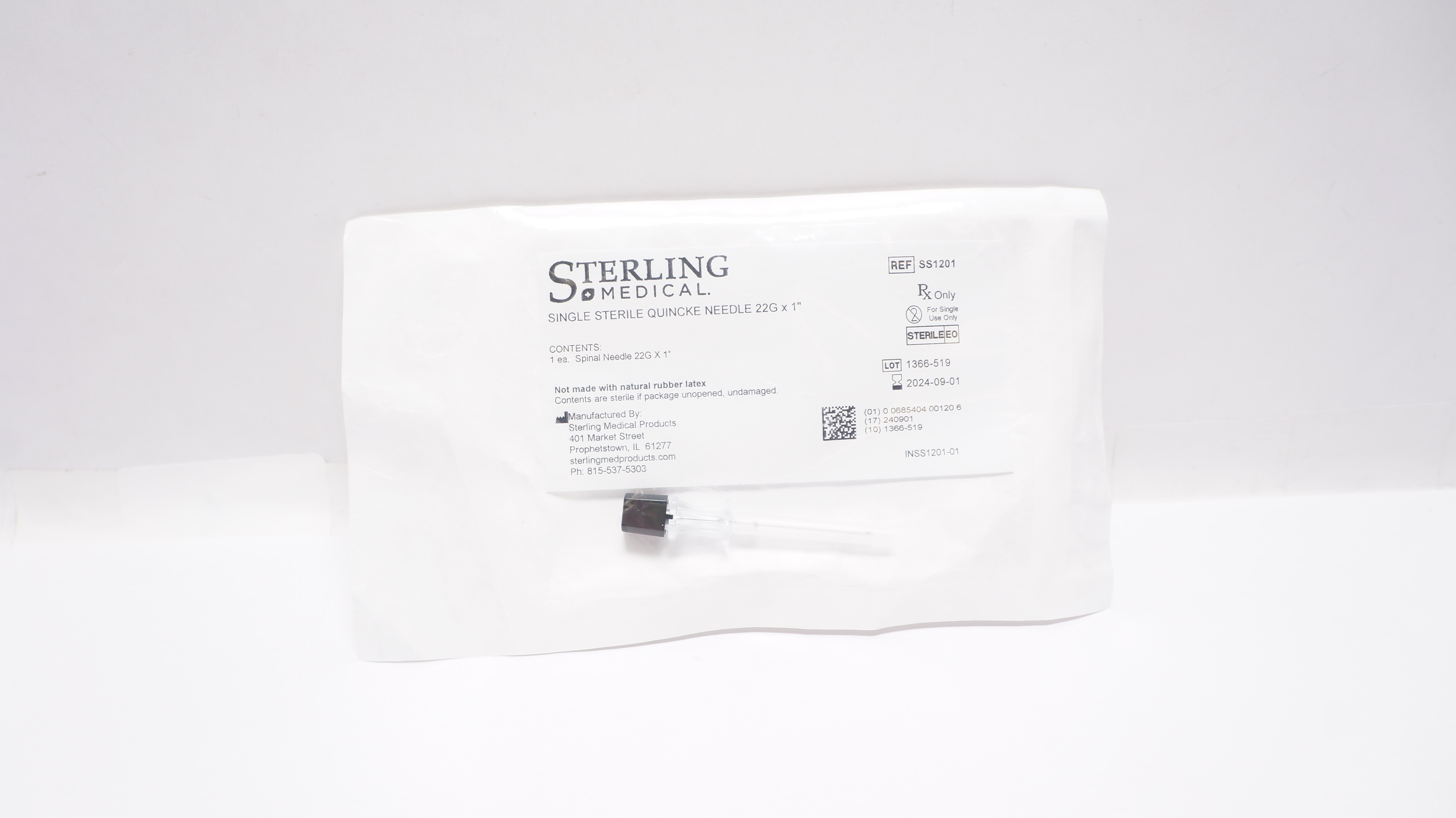 Sterling Medical SS1201 Single Sterile Spinal Ndle. 1inch
