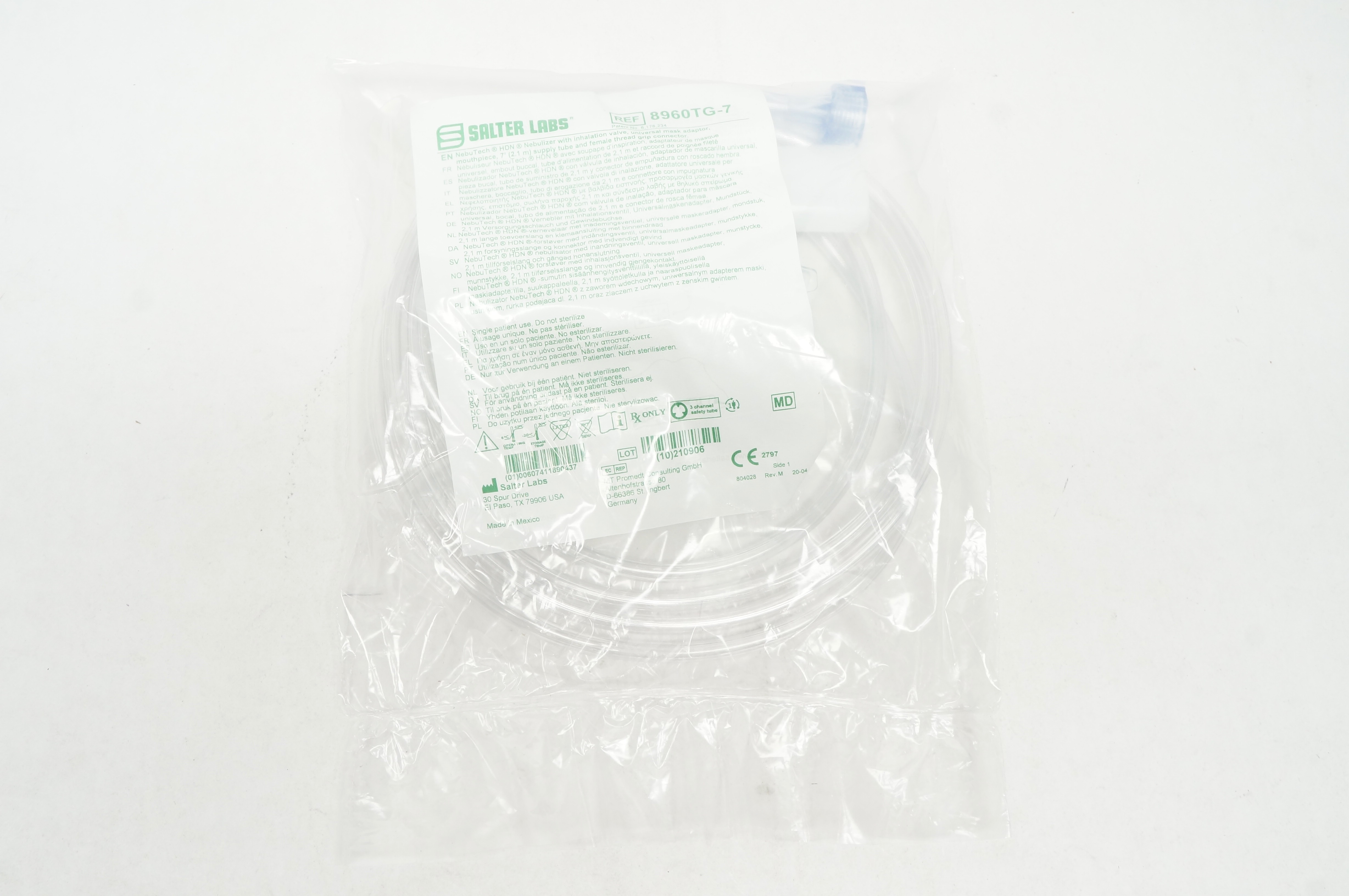 Salter Labs 8960TG-7 NebuTech HDN Nebulizer w/Inhalation Valve, 7ft. Supply Tube