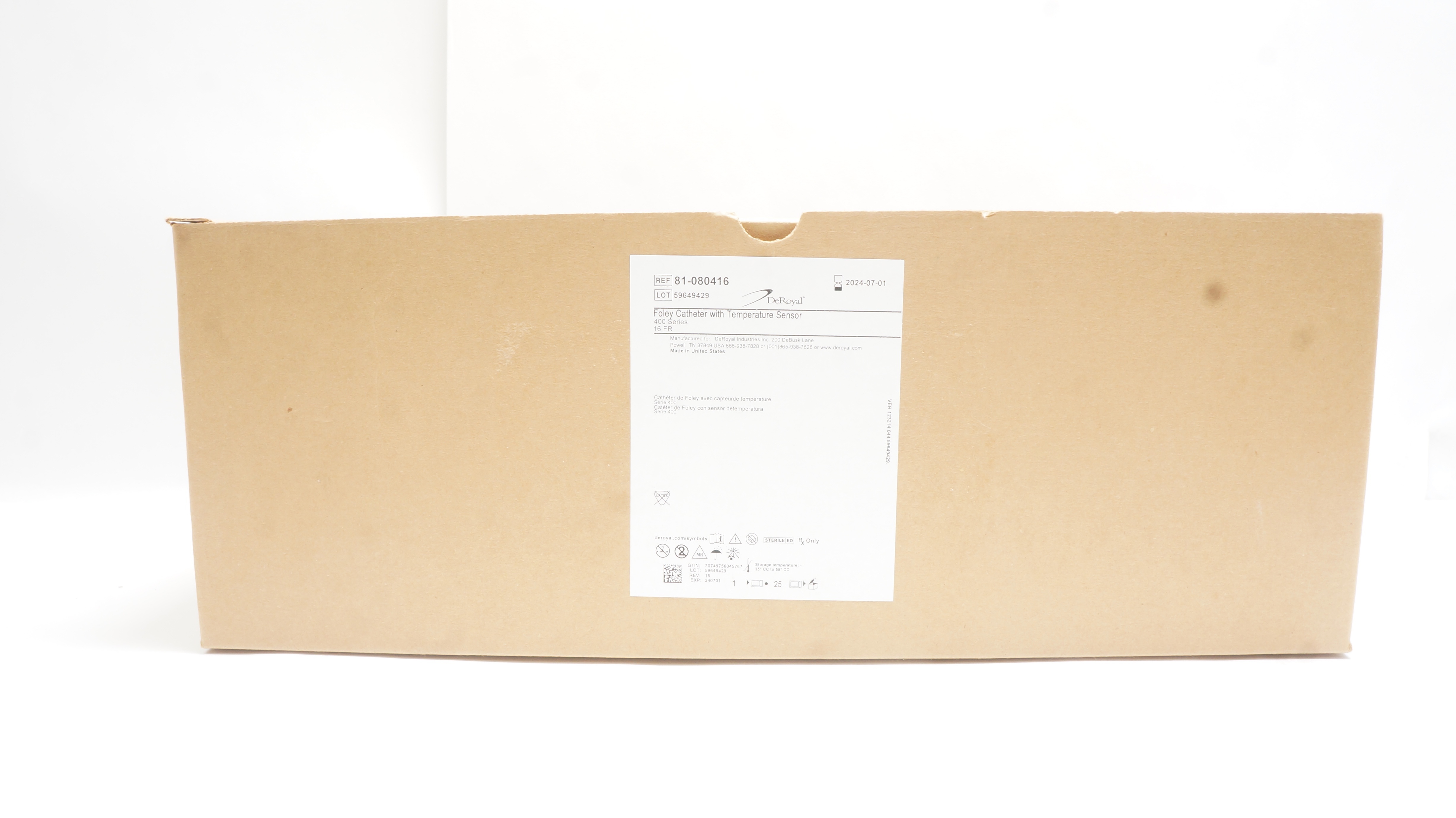 DeRoyal 81-080416 Foley Cath. w/Temperature Sensor 400 Series 16Fr (x)-Box of 25