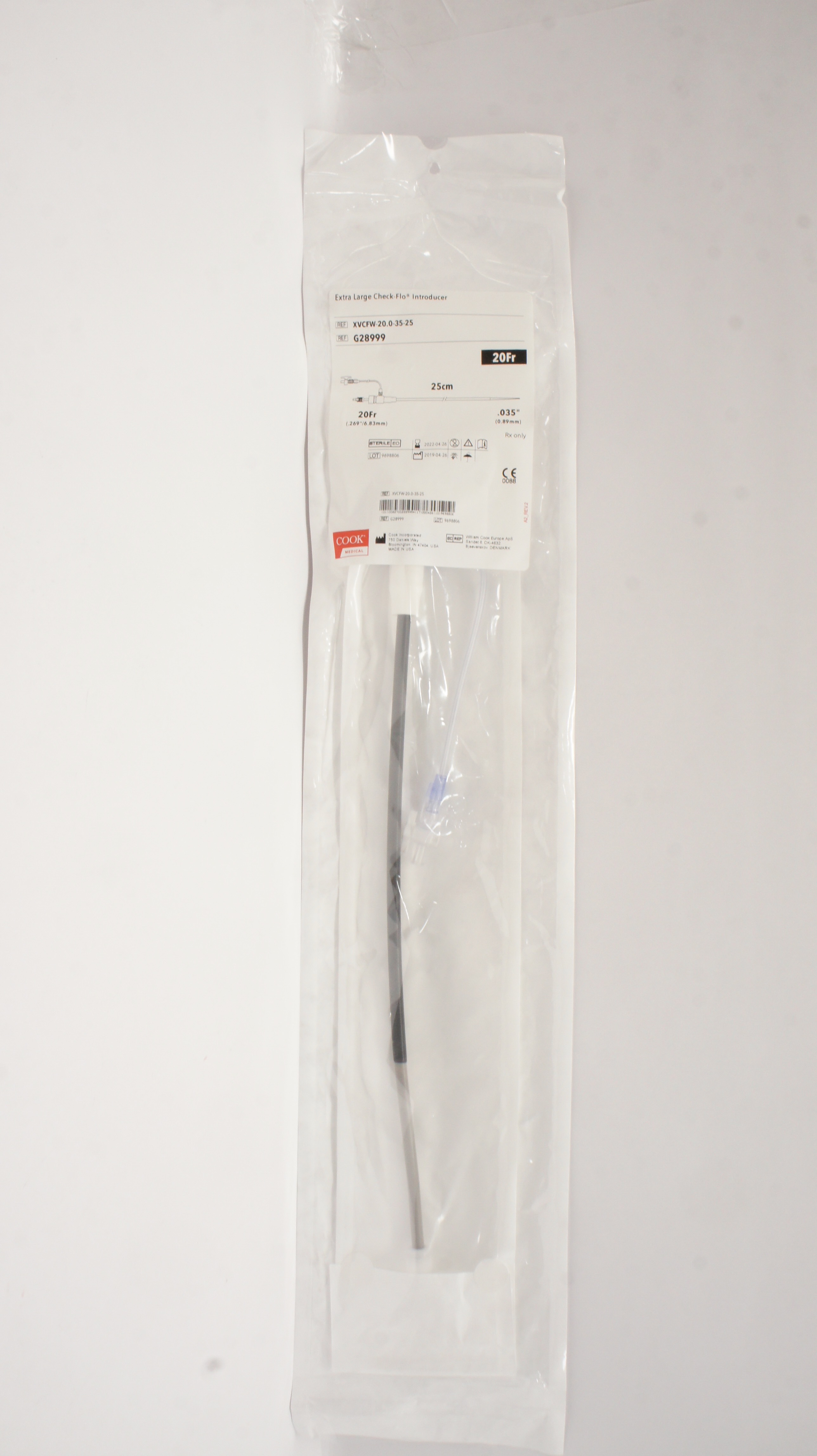 Cook Medical G28999 Extra Large Check-Flo Introducer 20Fr. x .035inch x 25cm (x)