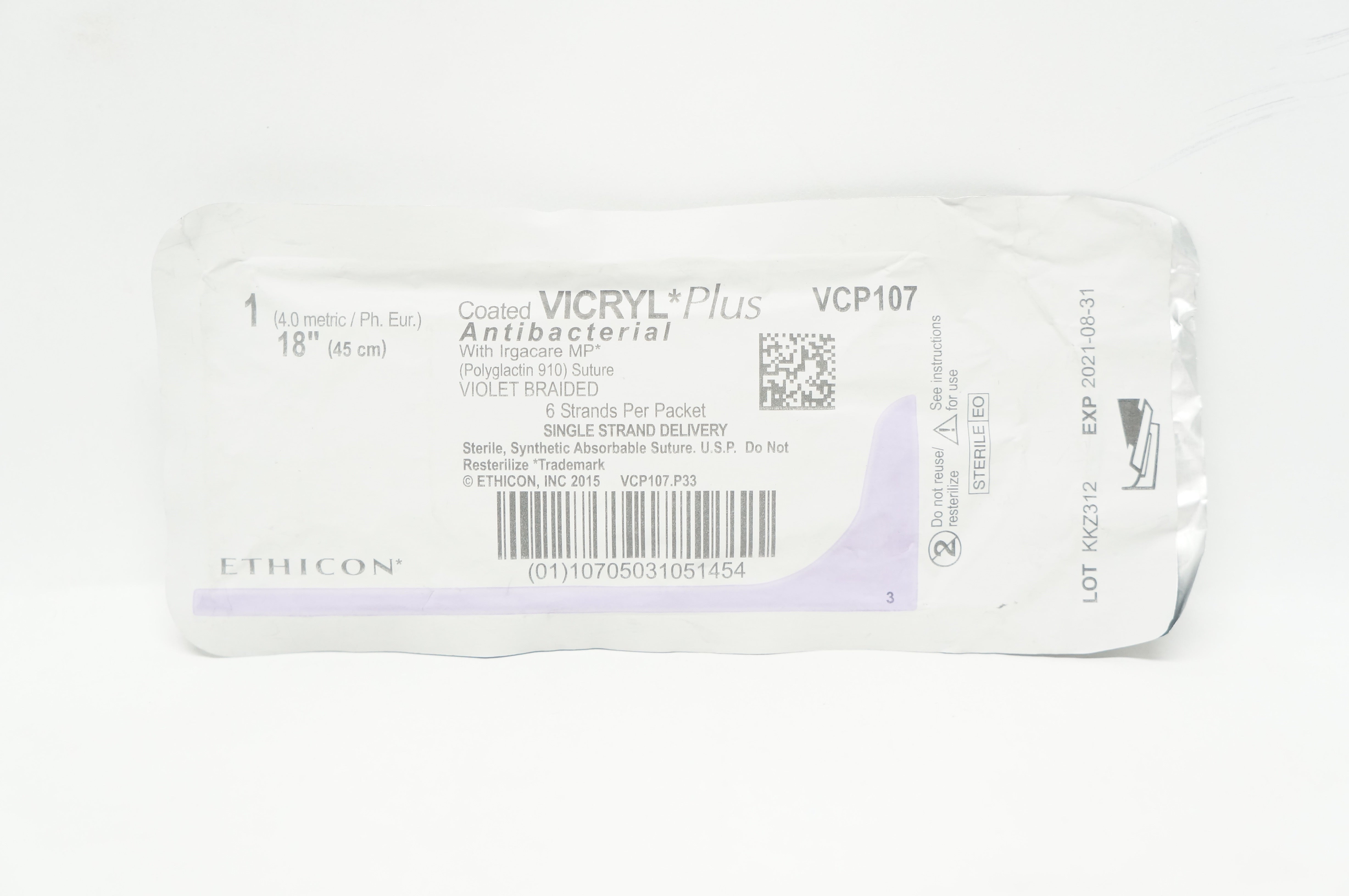 Ethicon VCP107 1 Coated VICRYL Plus Antibacterial Stre, 18inch (x)