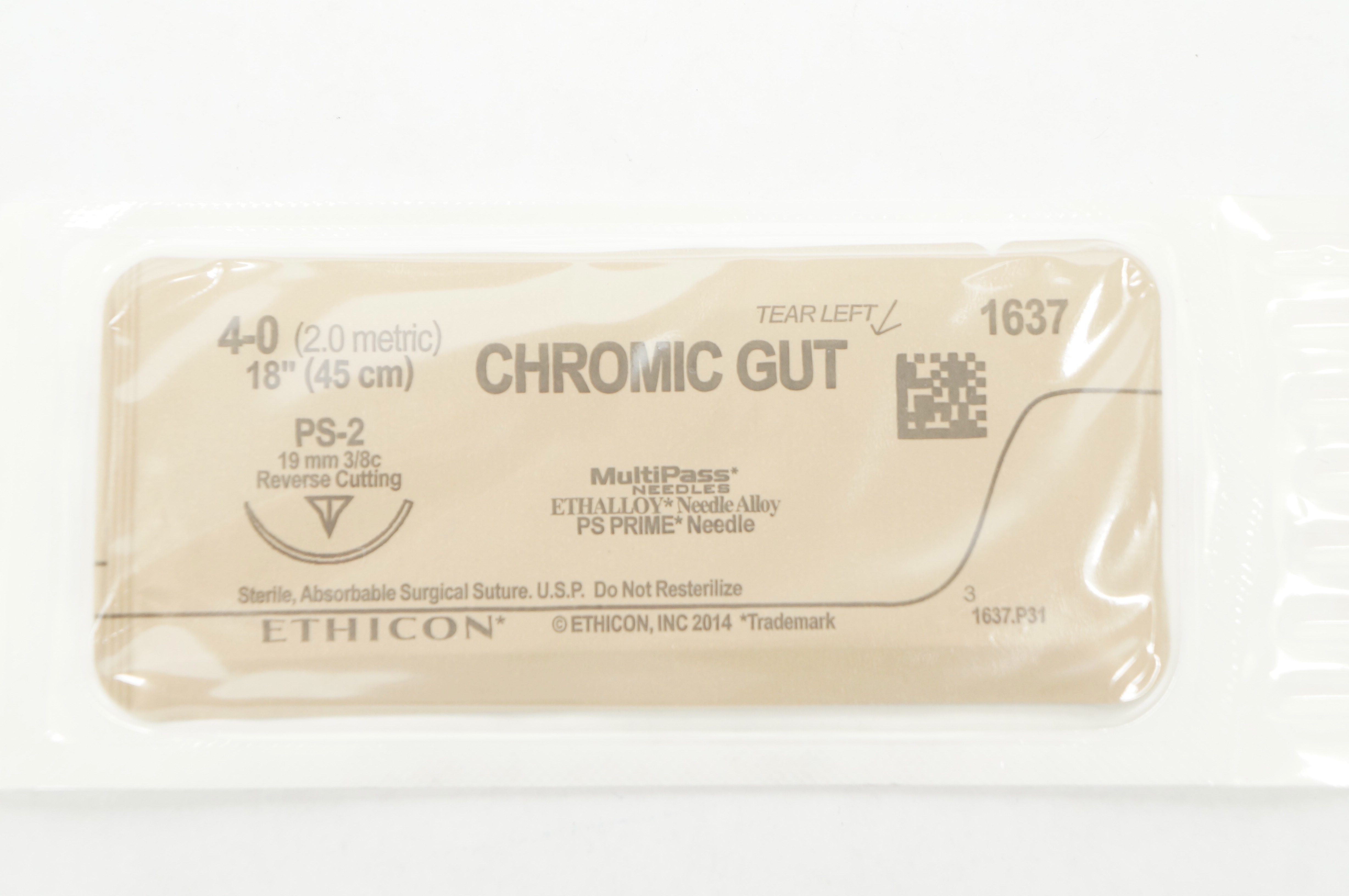 Ethicon 1637 4-0 CHROMIC GUT Surgical PS-2 19mm 3/8c Reverse Cutting 18inch (x)