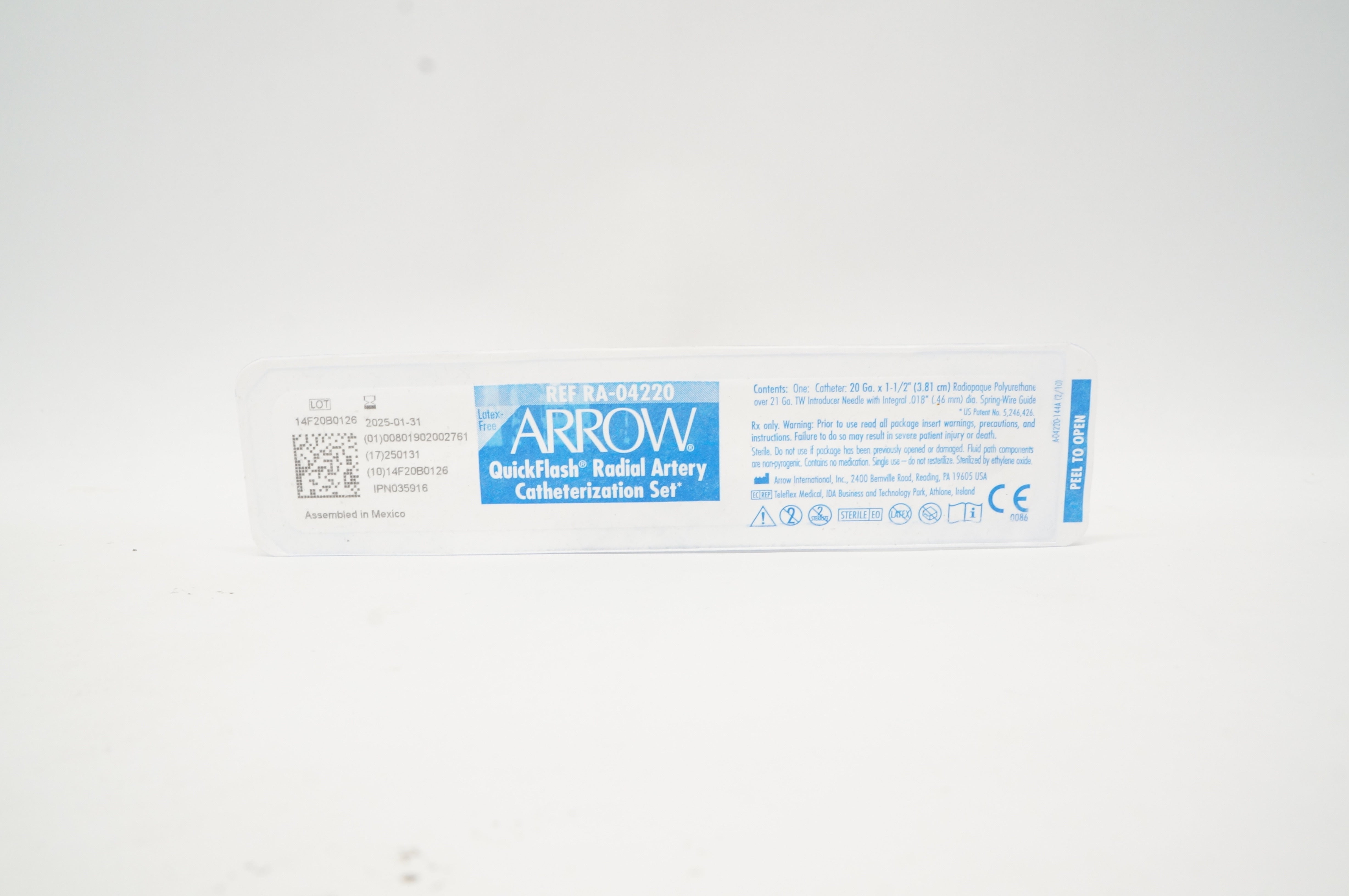 Arrow RA-04220 QuickFlash Radial Artery Catheterization Set 20Ga. x 1-1/2in.