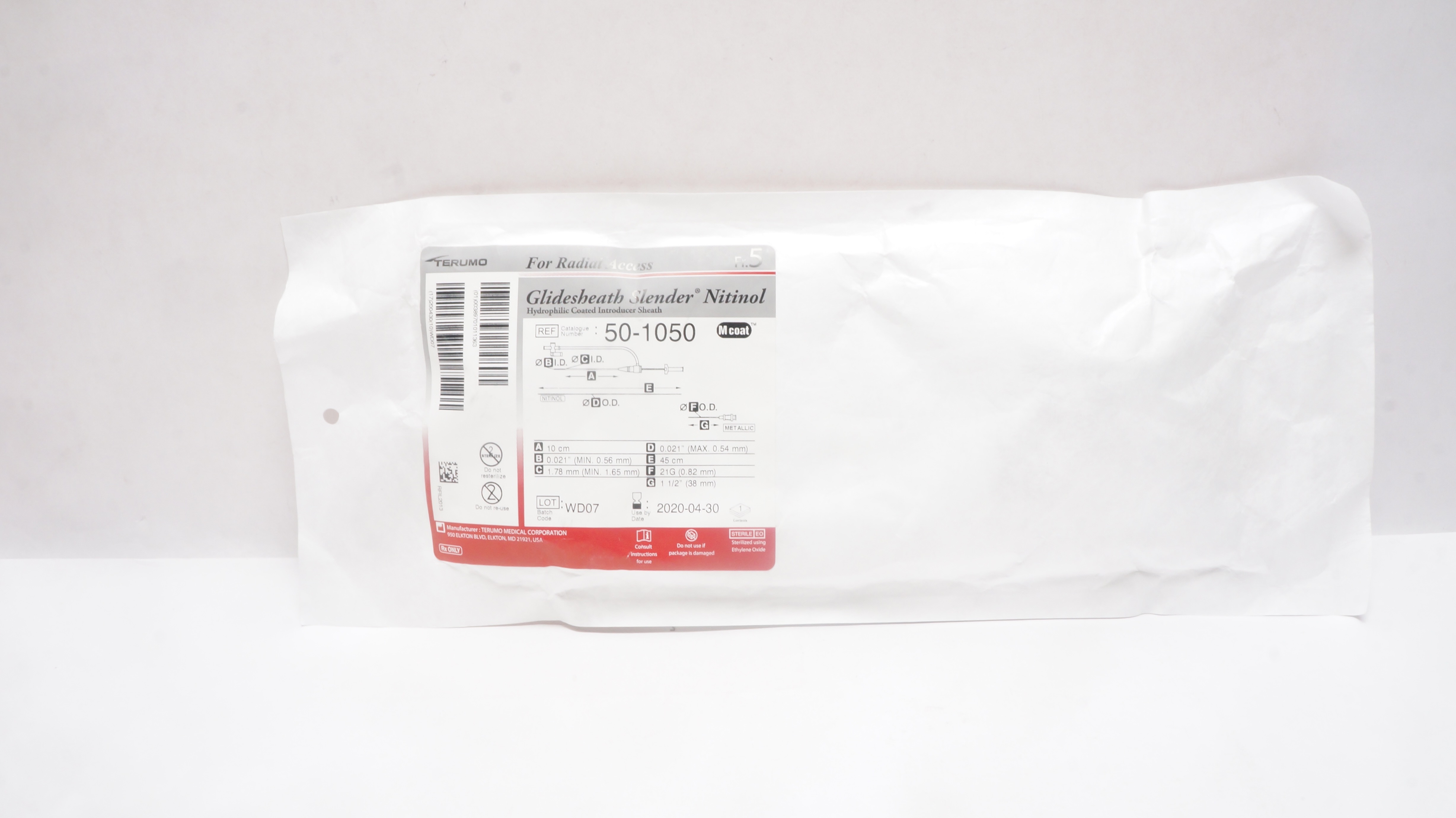 Terumo 50-1050 Glidesheath Slender Nitinol Introducer Sheath 5 Fr. (x)