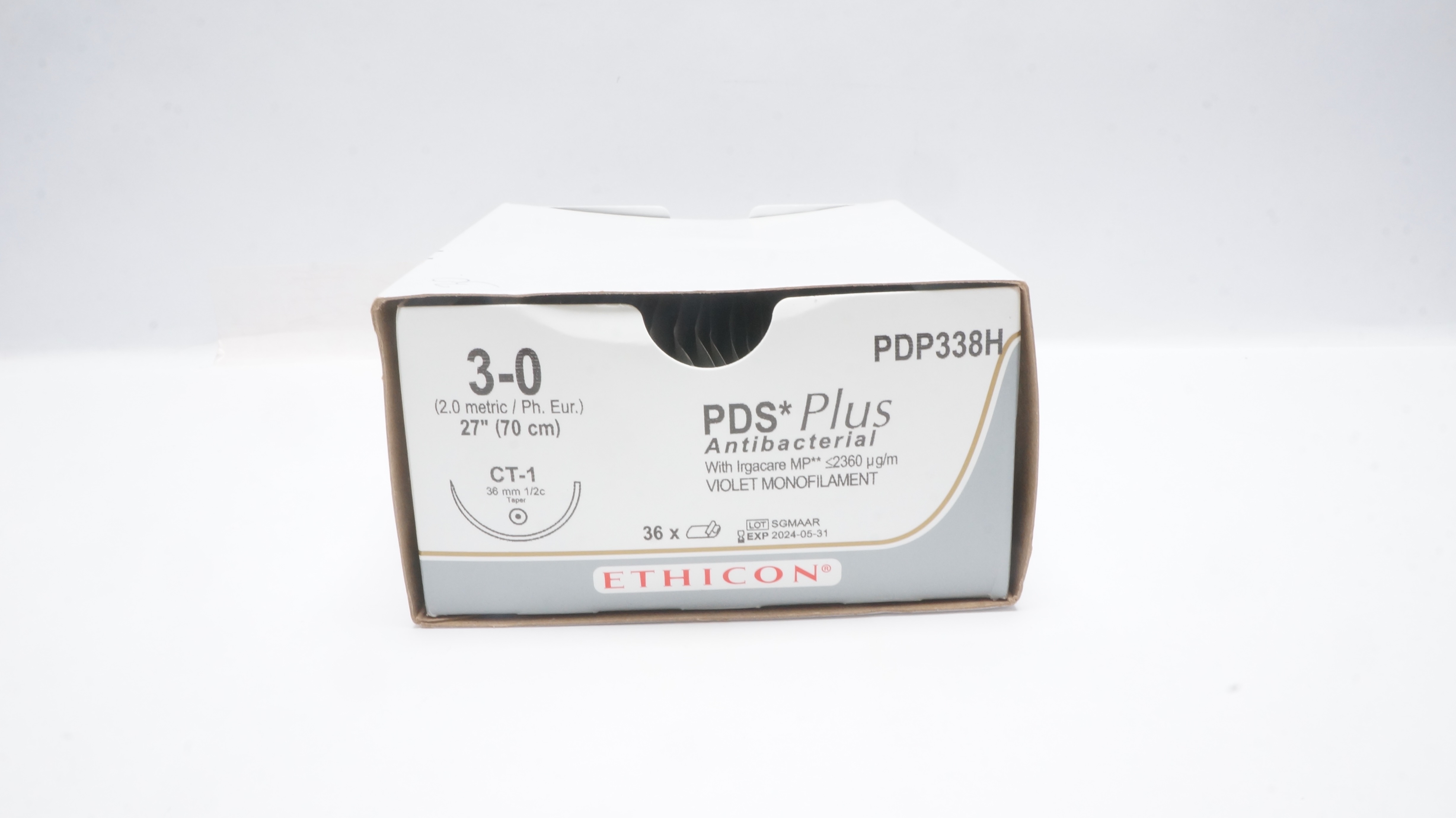 Ethicon PDP338H 3-0 PDS Plus Stre CT-1 36mm 1/2c Taper, 27inch (x) - Box of 30